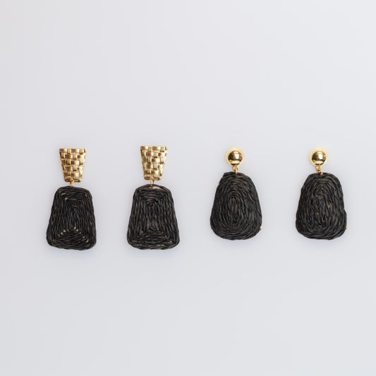 Cercei organic shapes din ratan, set 2 - Negru