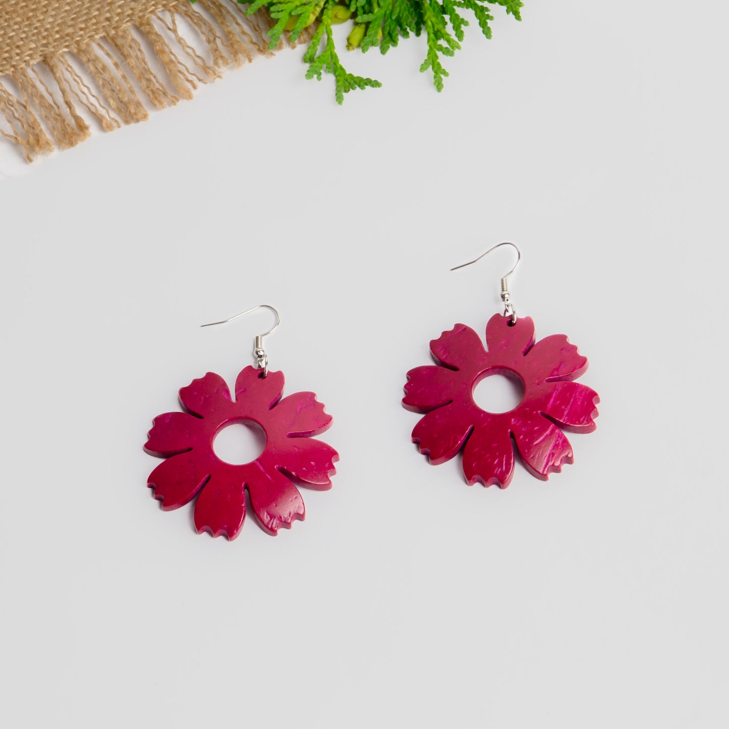 Cercei retro blossom din lemn - Roz