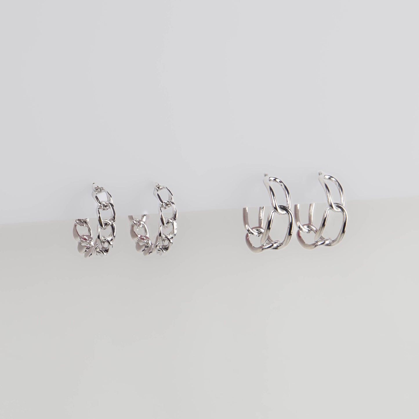 Cercei rotunzi chain elegance, set 2 - Argintiu