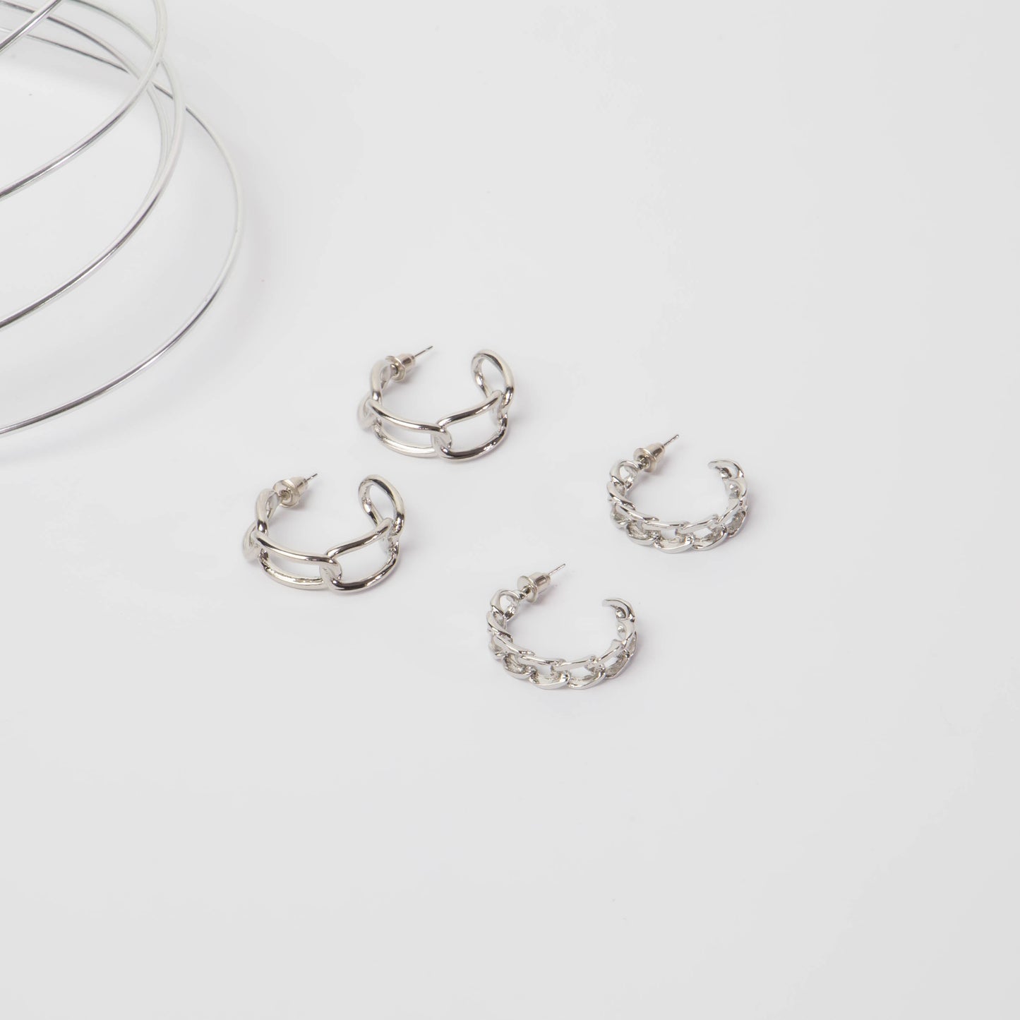 Cercei rotunzi chain elegance, set 2 - Argintiu