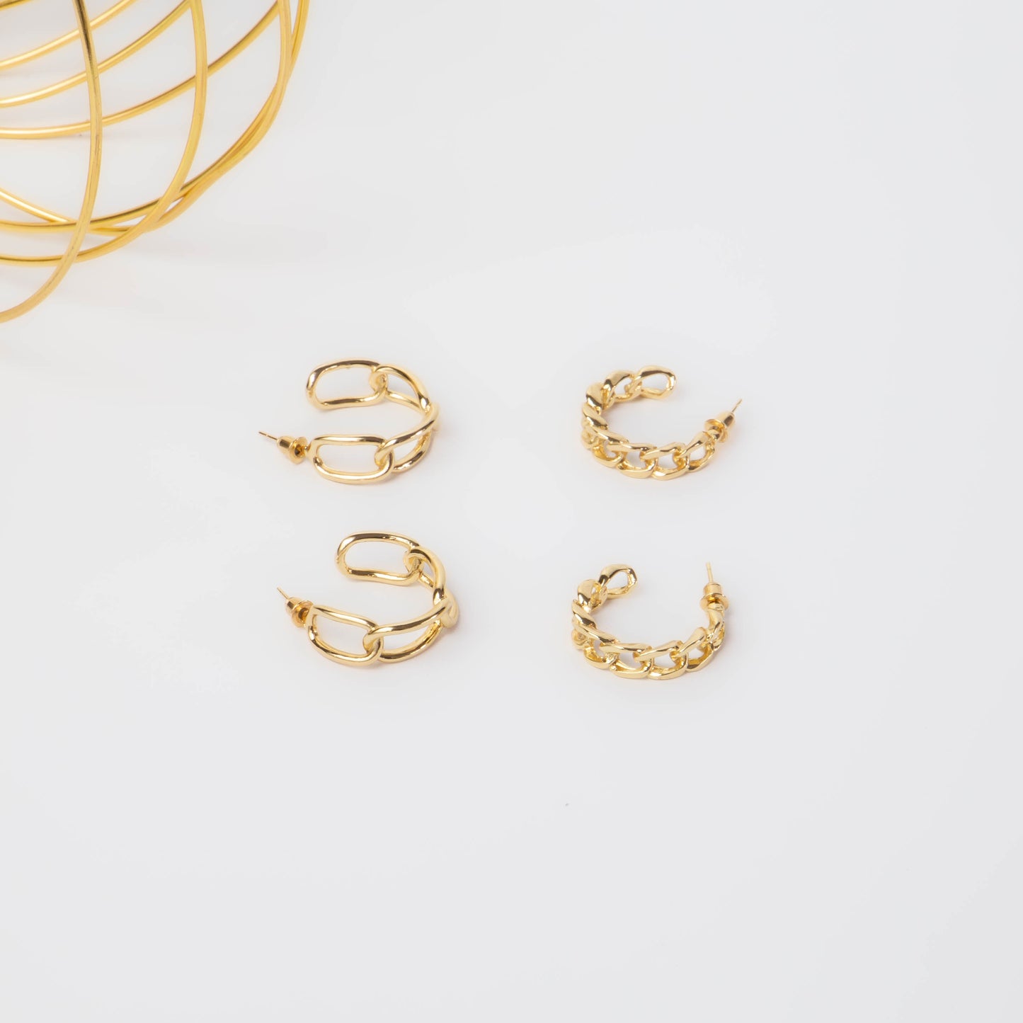 Cercei rotunzi chain elegance, set 2 - Auriu