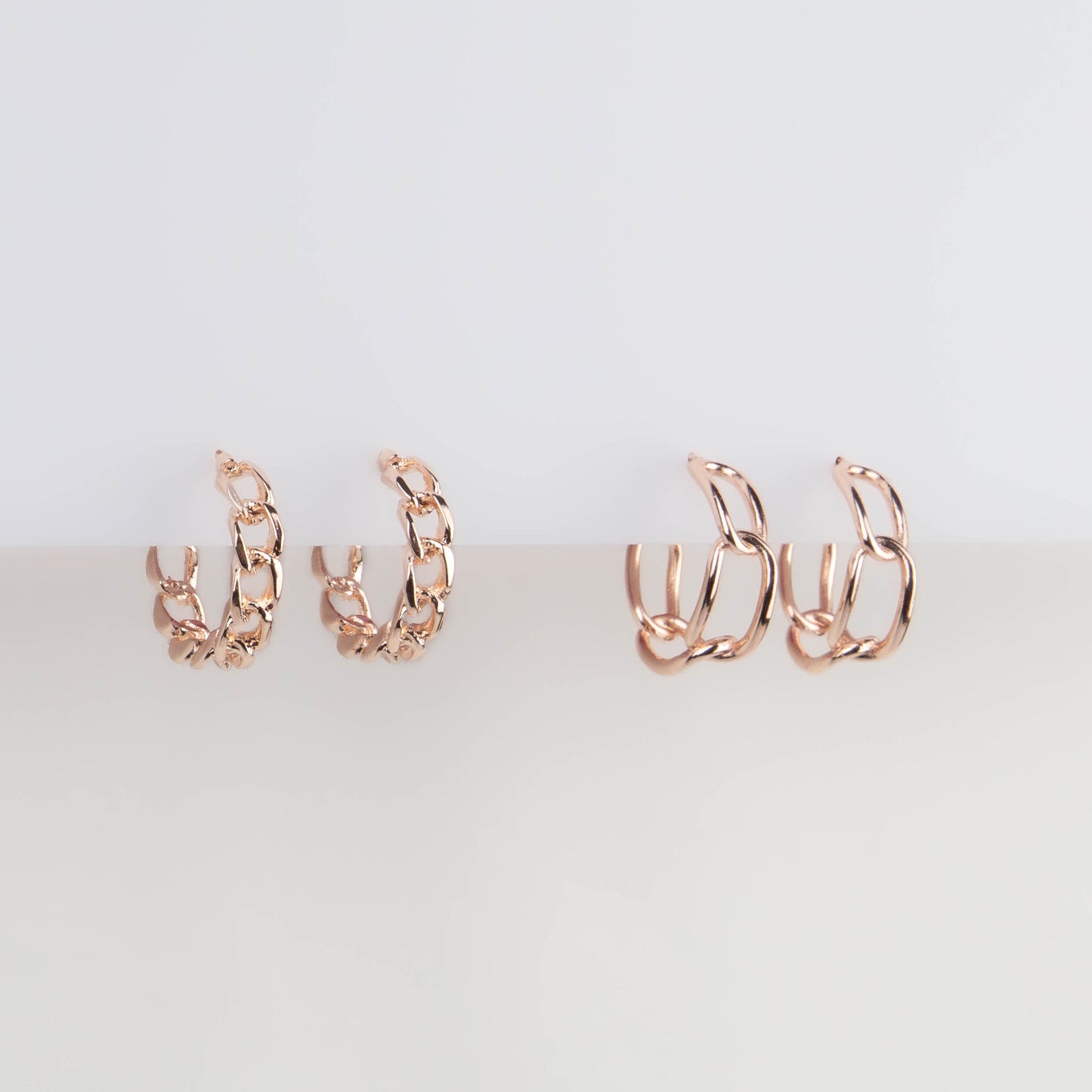Cercei rotunzi chain elegance, set 2 - Rose Gold