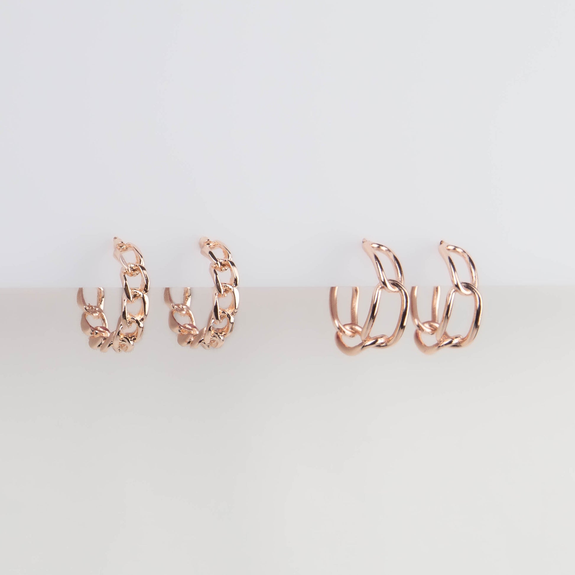 Cercei rotunzi chain elegance, set 2 - Rose Gold