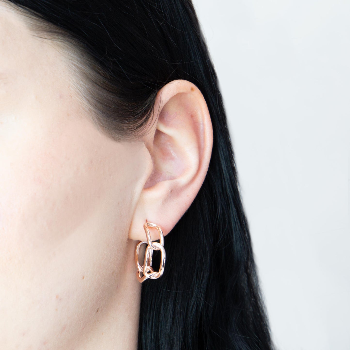 Cercei rotunzi chain elegance, set 2 - Rose Gold