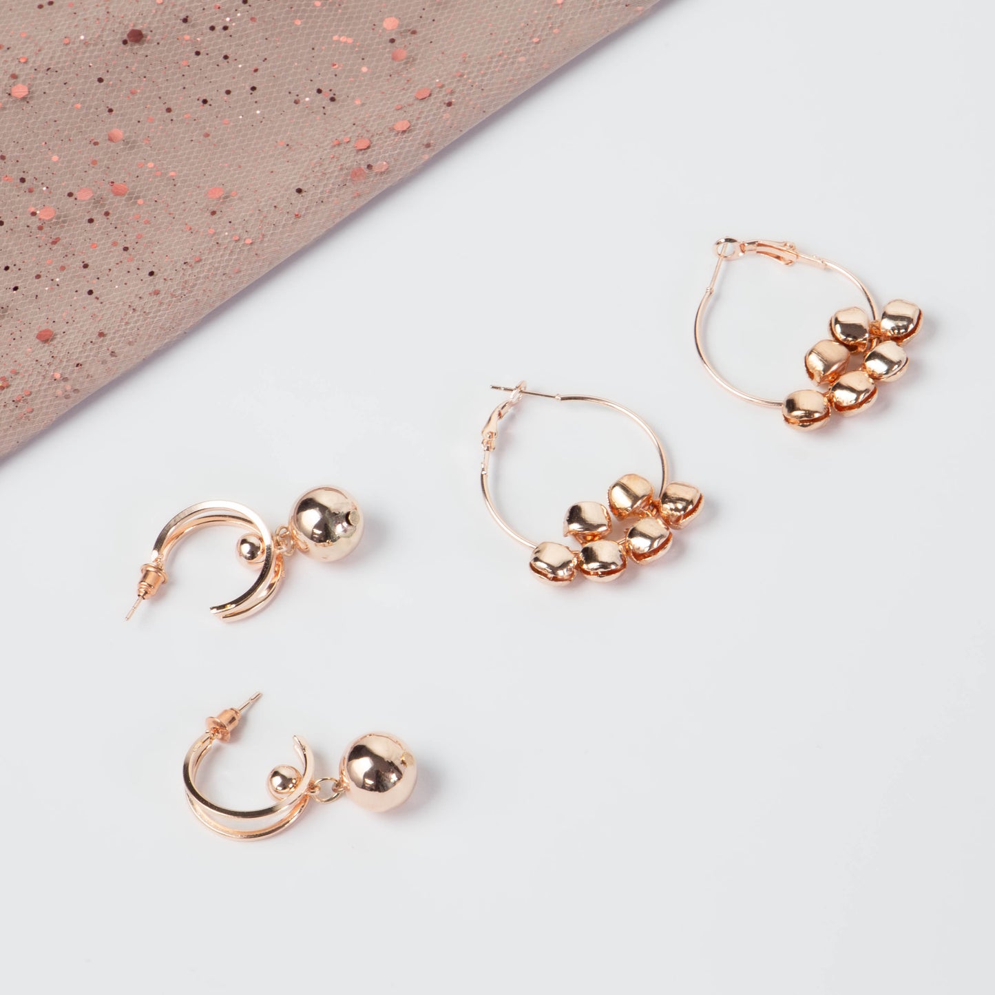 Cercei rotunzi cu zorzoane, set 2 - Rose Gold