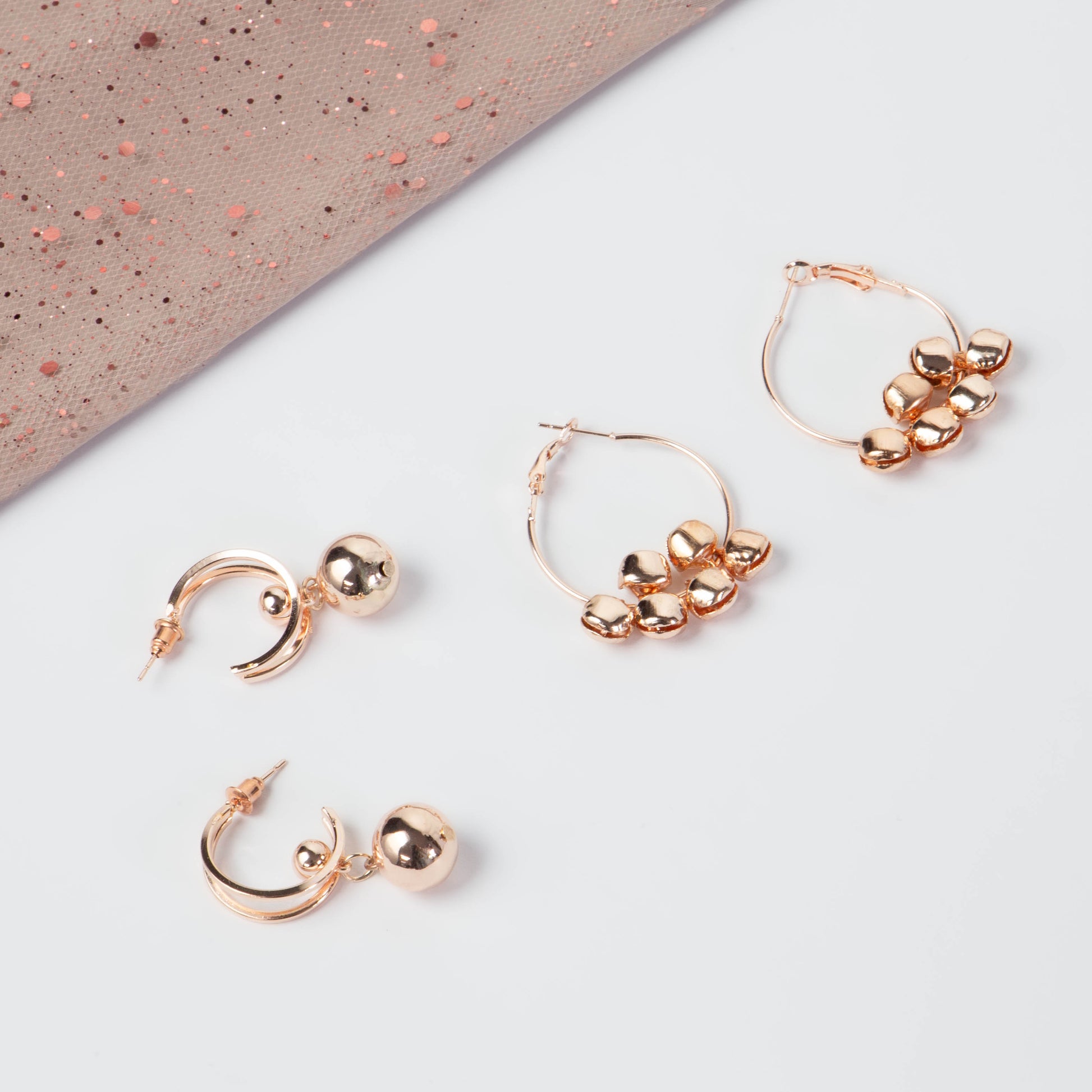 Cercei rotunzi cu zorzoane, set 2 - Rose Gold