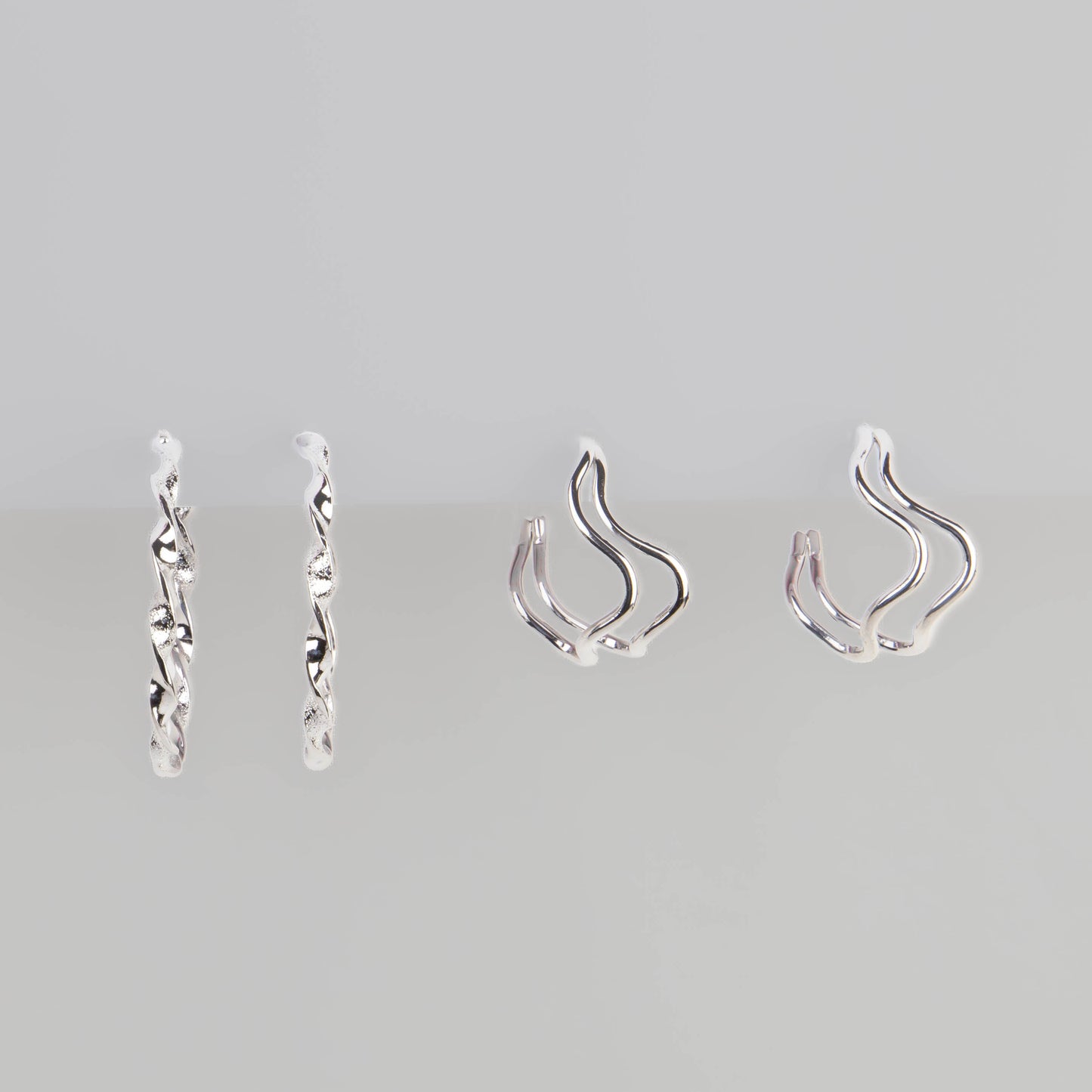Cercei rotunzi flow chic, set 2 - Argintiu