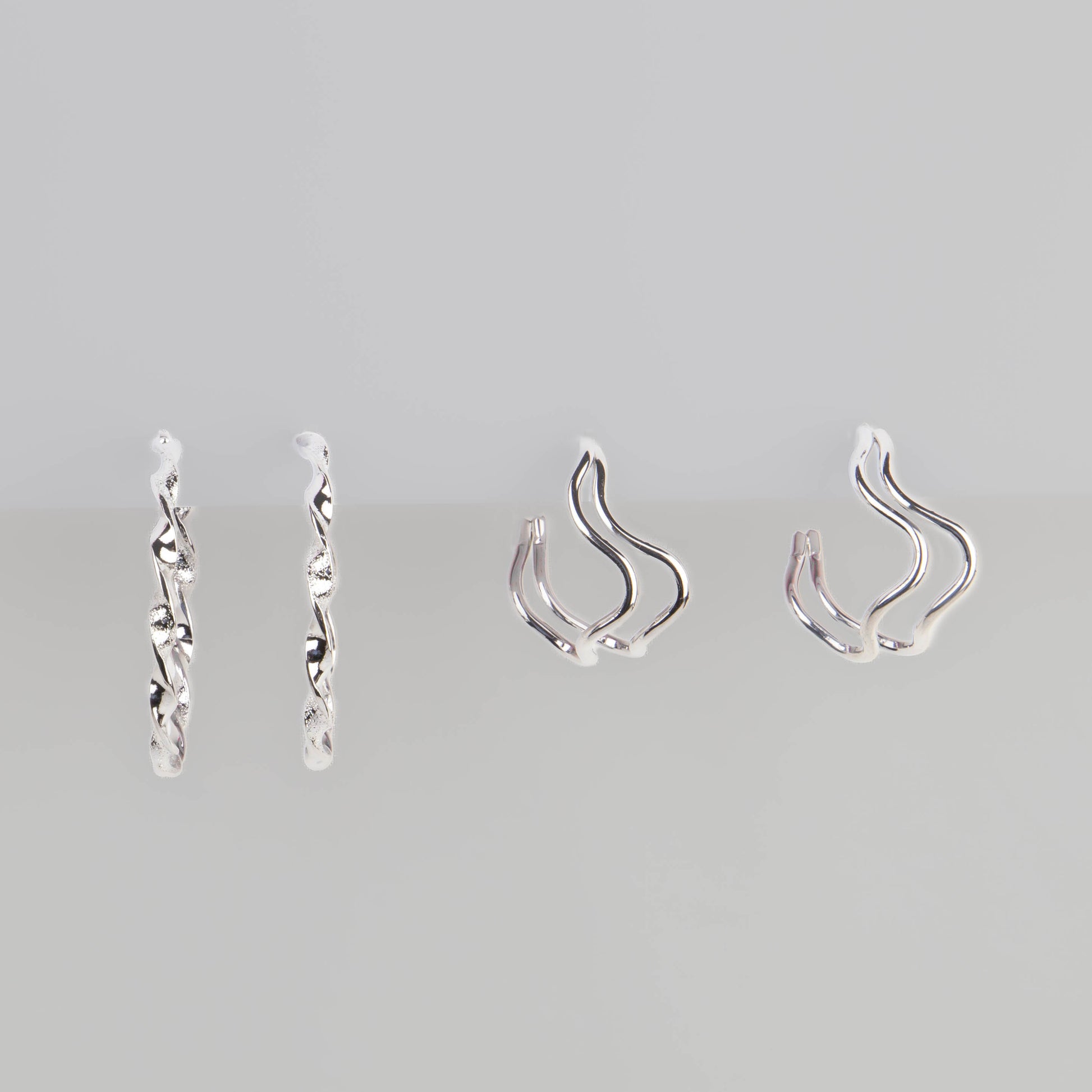 Cercei rotunzi flow chic, set 2 - Argintiu