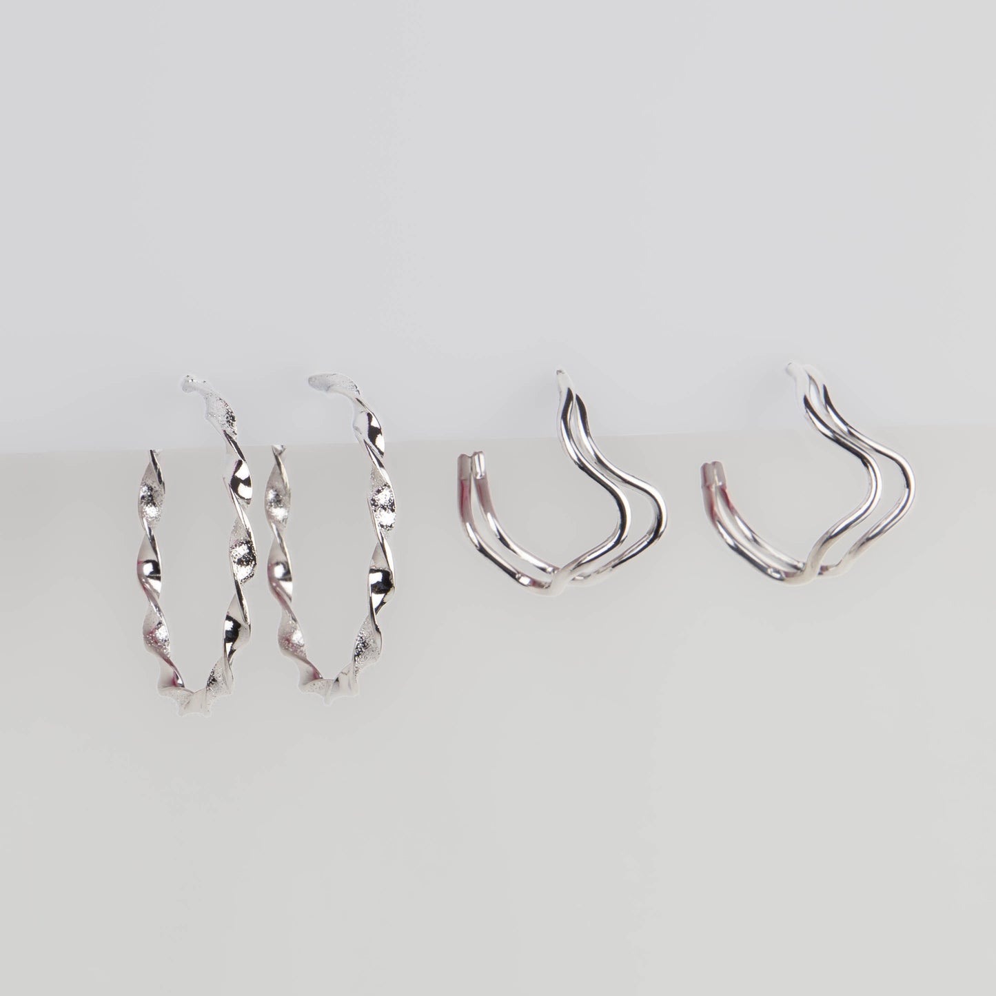 Cercei rotunzi flow chic, set 2 - Argintiu