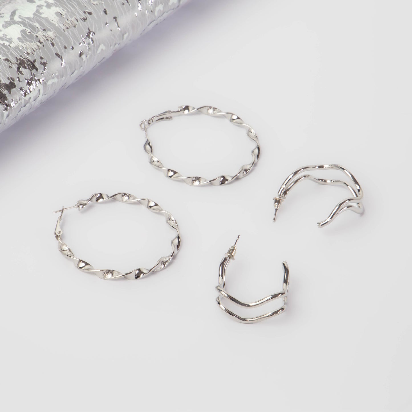 Cercei rotunzi flow chic, set 2 - Argintiu