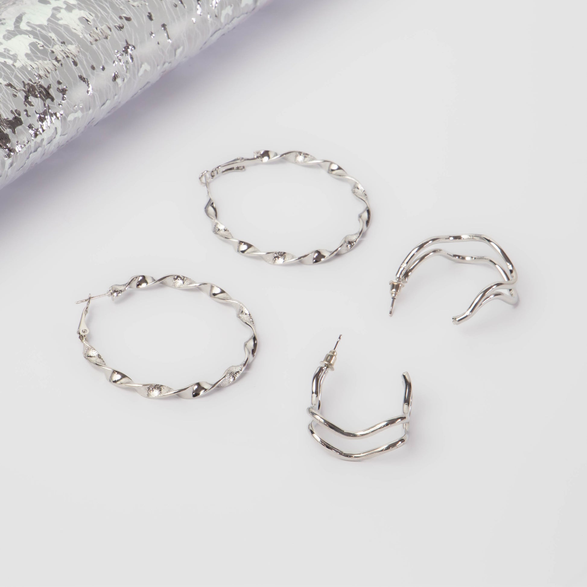 Cercei rotunzi flow chic, set 2 - Argintiu