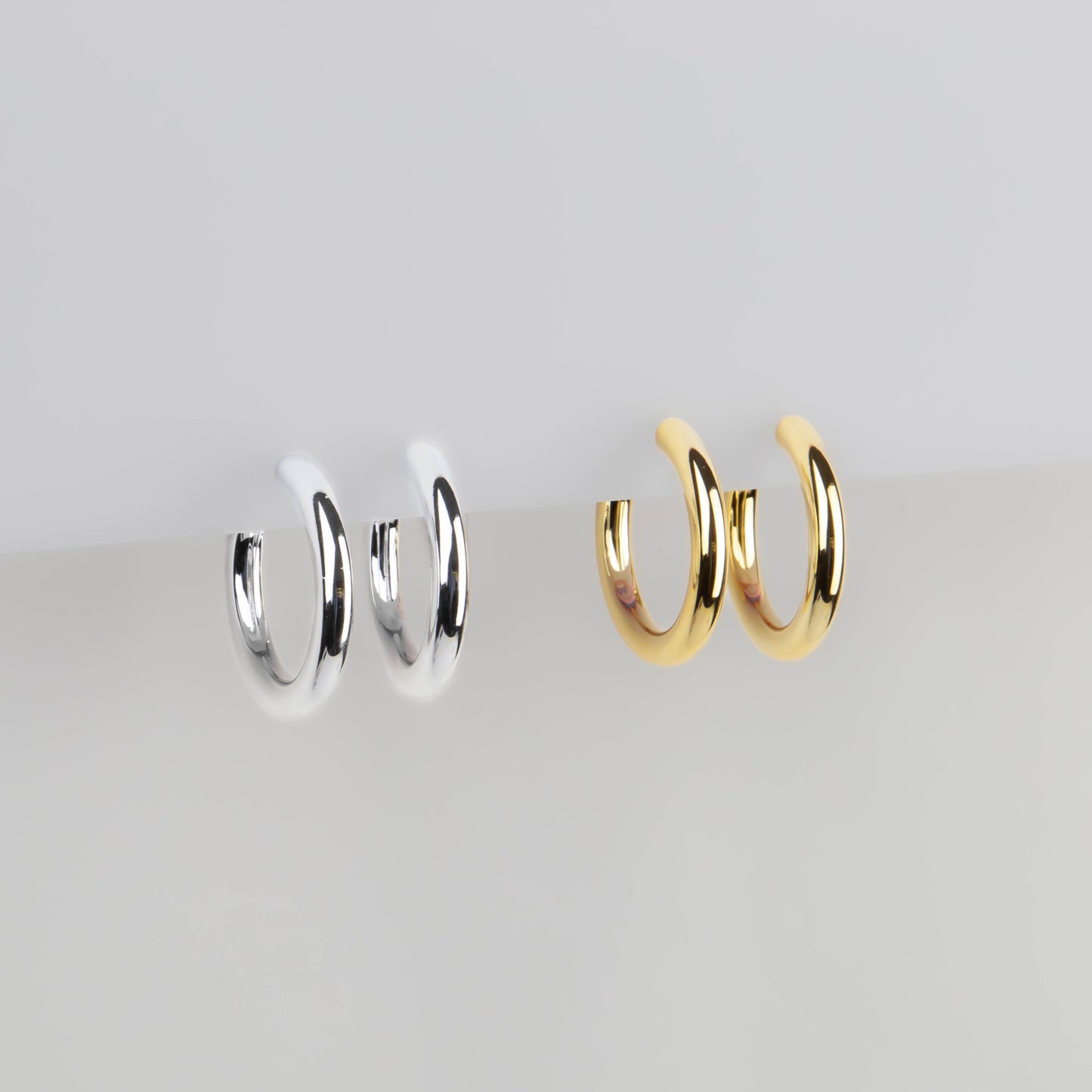Cercei rotunzi medium, set 2 - Argintiu, Auriu