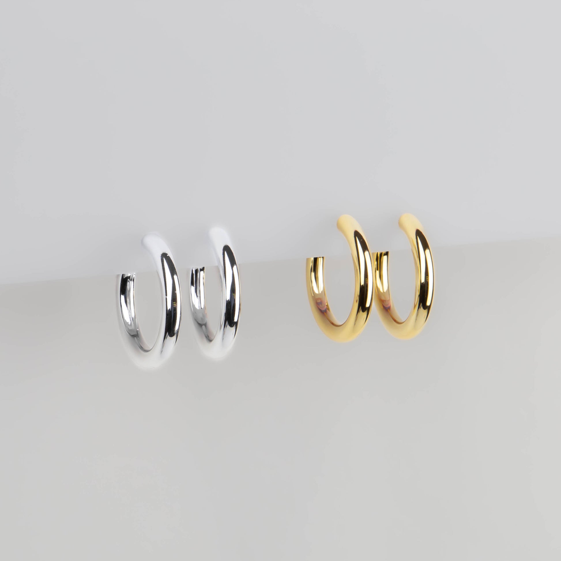Cercei rotunzi medium, set 2 - Argintiu, Auriu