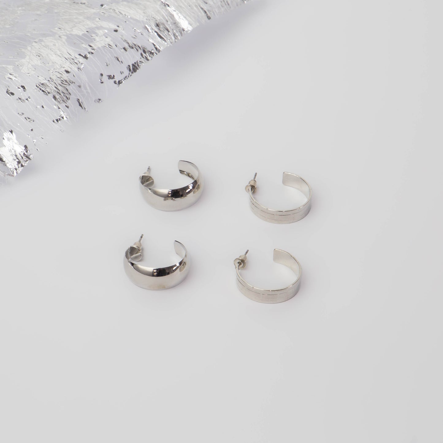 Cercei rotunzi minimal chic, set 2 - Argintiu