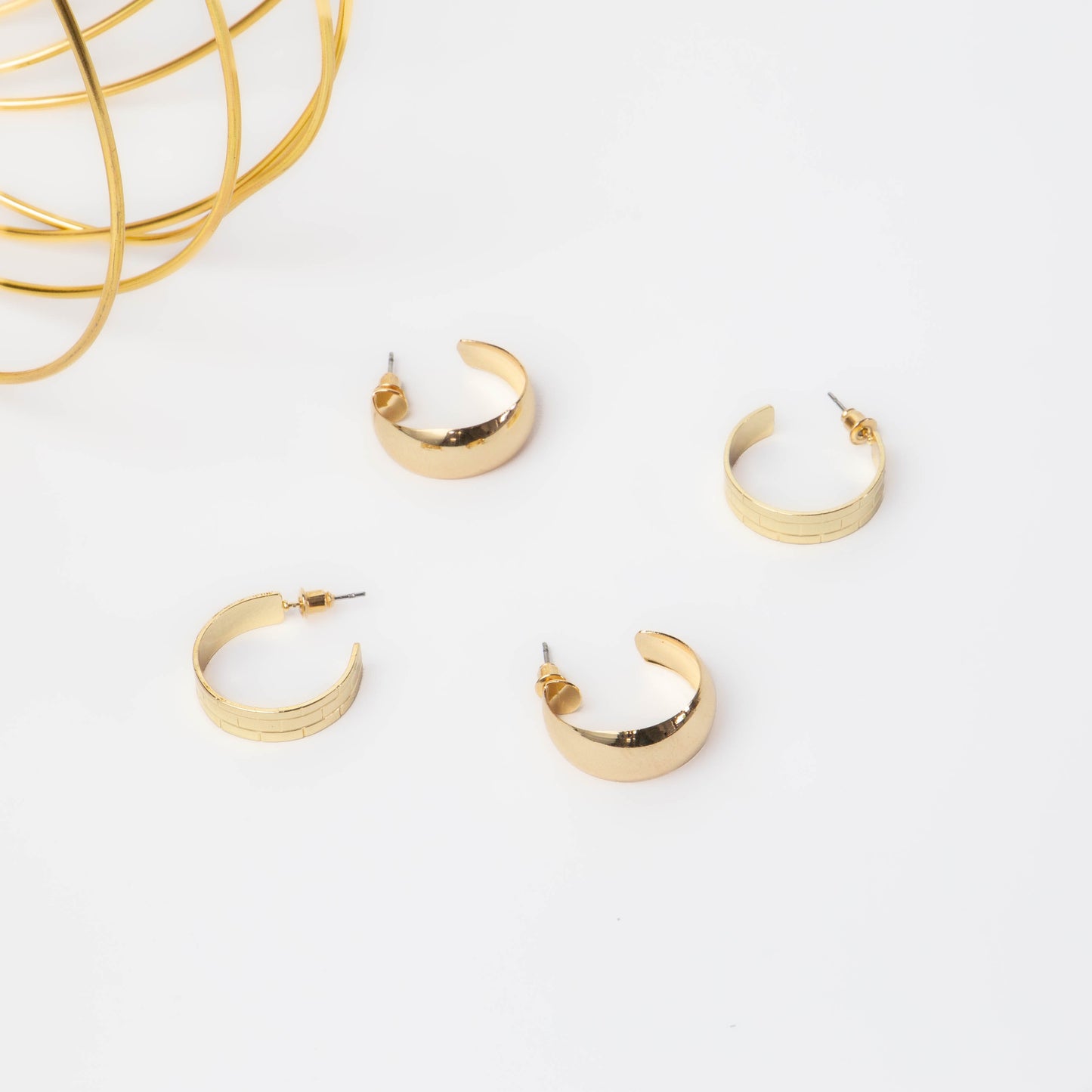 Cercei rotunzi minimal chic, set 2 - Auriu