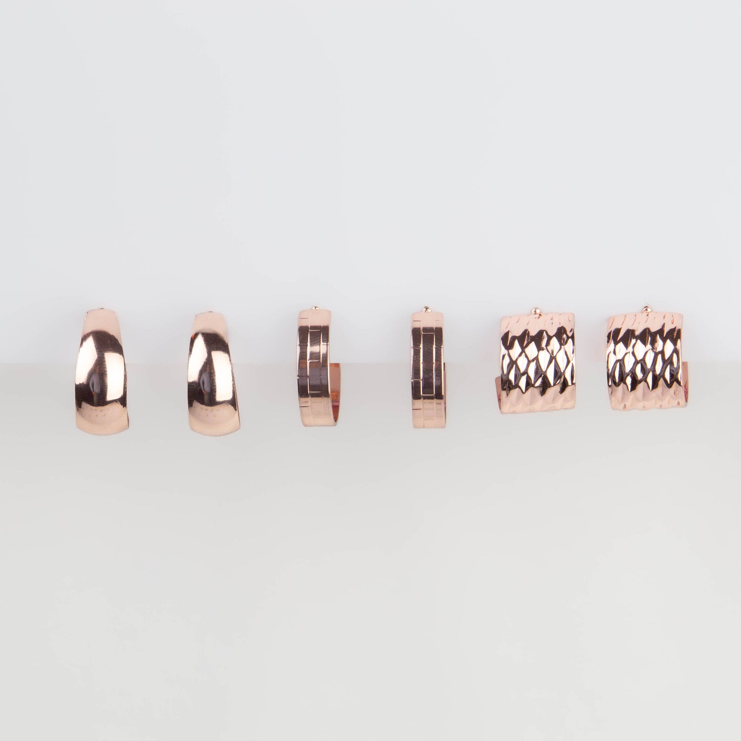 Cercei rotunzi minimal chic, set 3 - Rose Gold