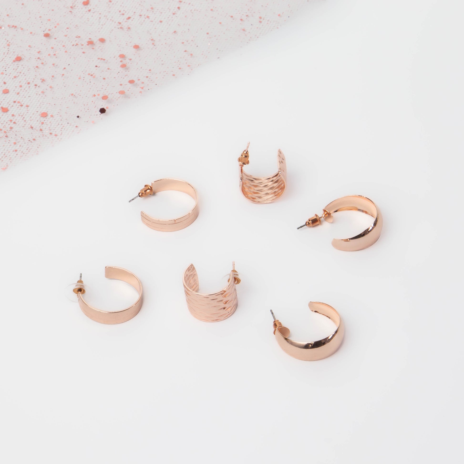 Cercei rotunzi minimal chic, set 3 - Rose Gold