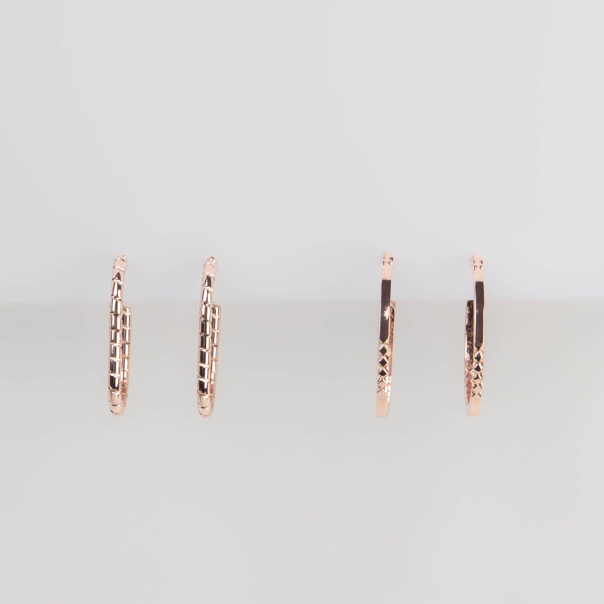 Cercei rotunzi și ovali încrestați, set 2 - Rose Gold