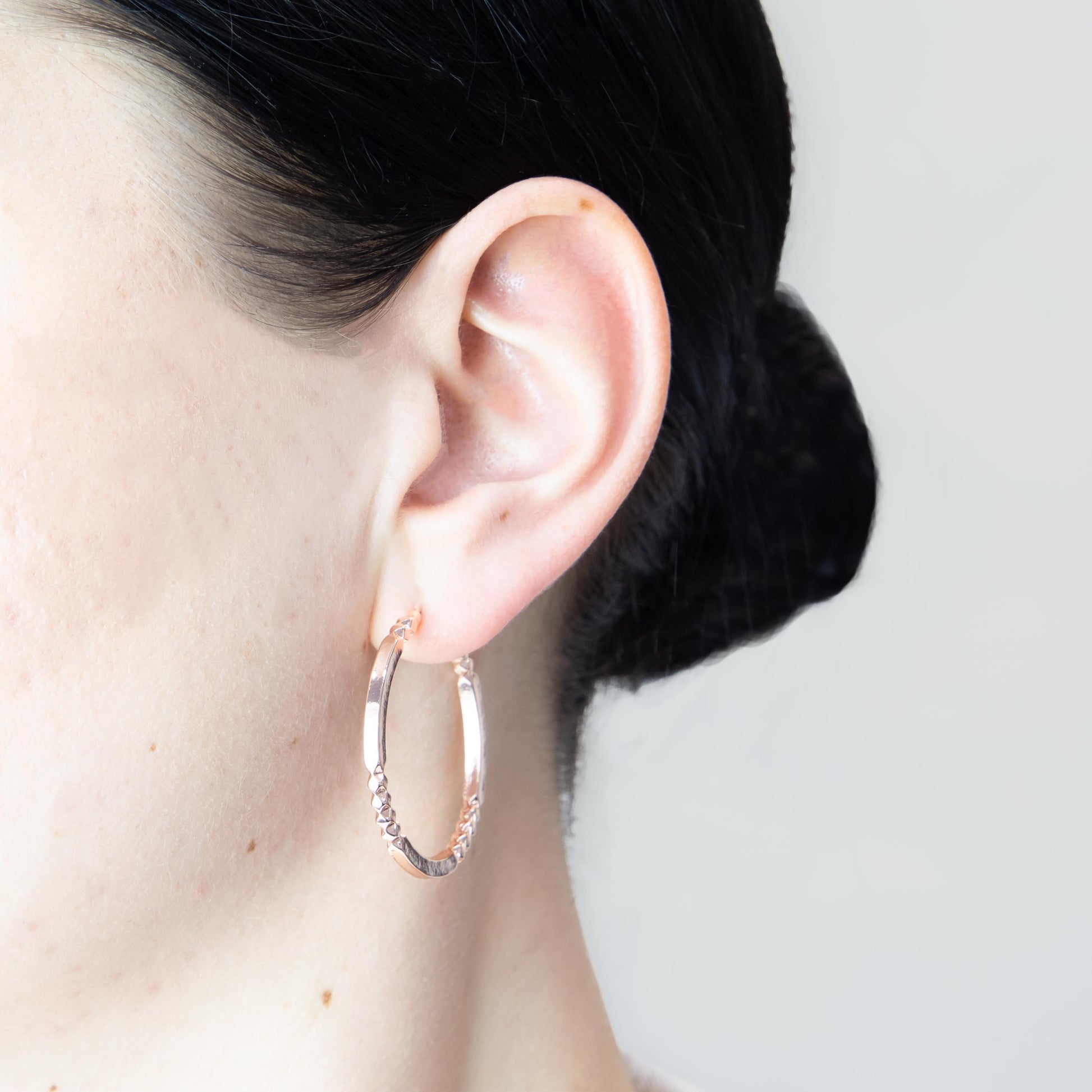 Cercei rotunzi și ovali încrestați, set 2 - Rose Gold