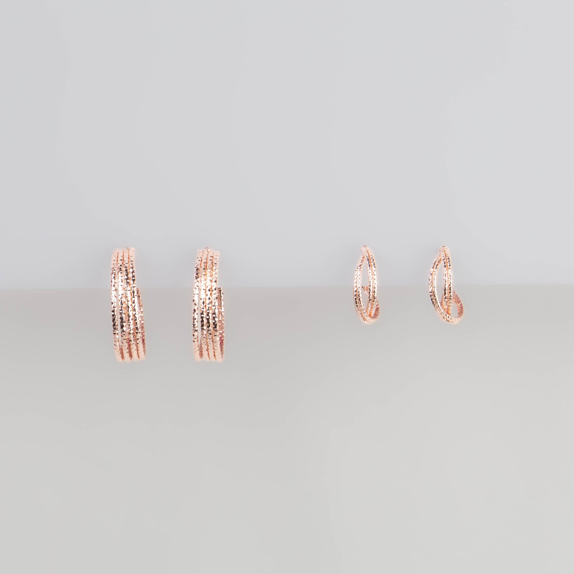 Cercei rotunzi texturați chic, set 2 - Rose Gold
