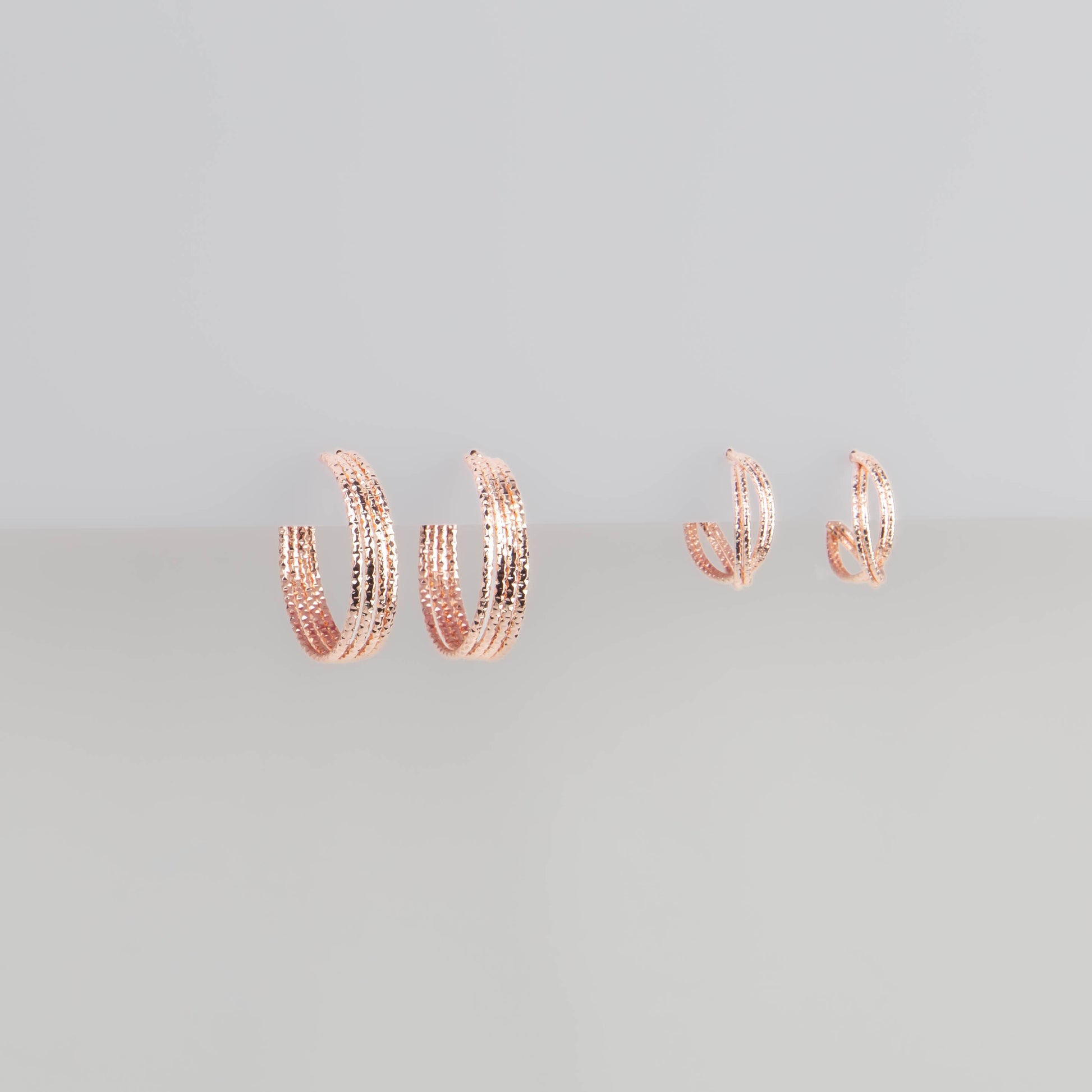 Cercei rotunzi texturați chic, set 2 - Rose Gold