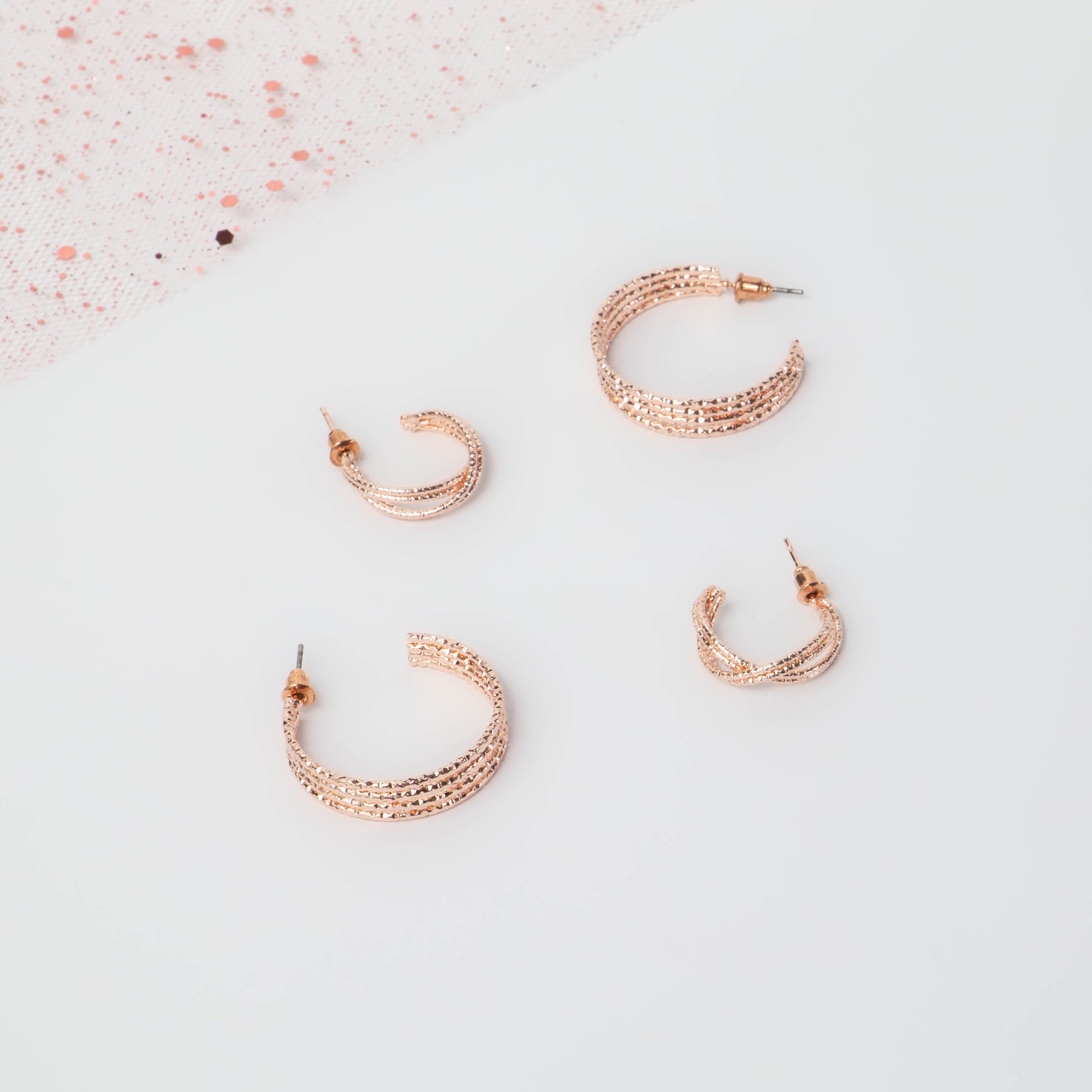 Cercei rotunzi texturați chic, set 2 - Rose Gold