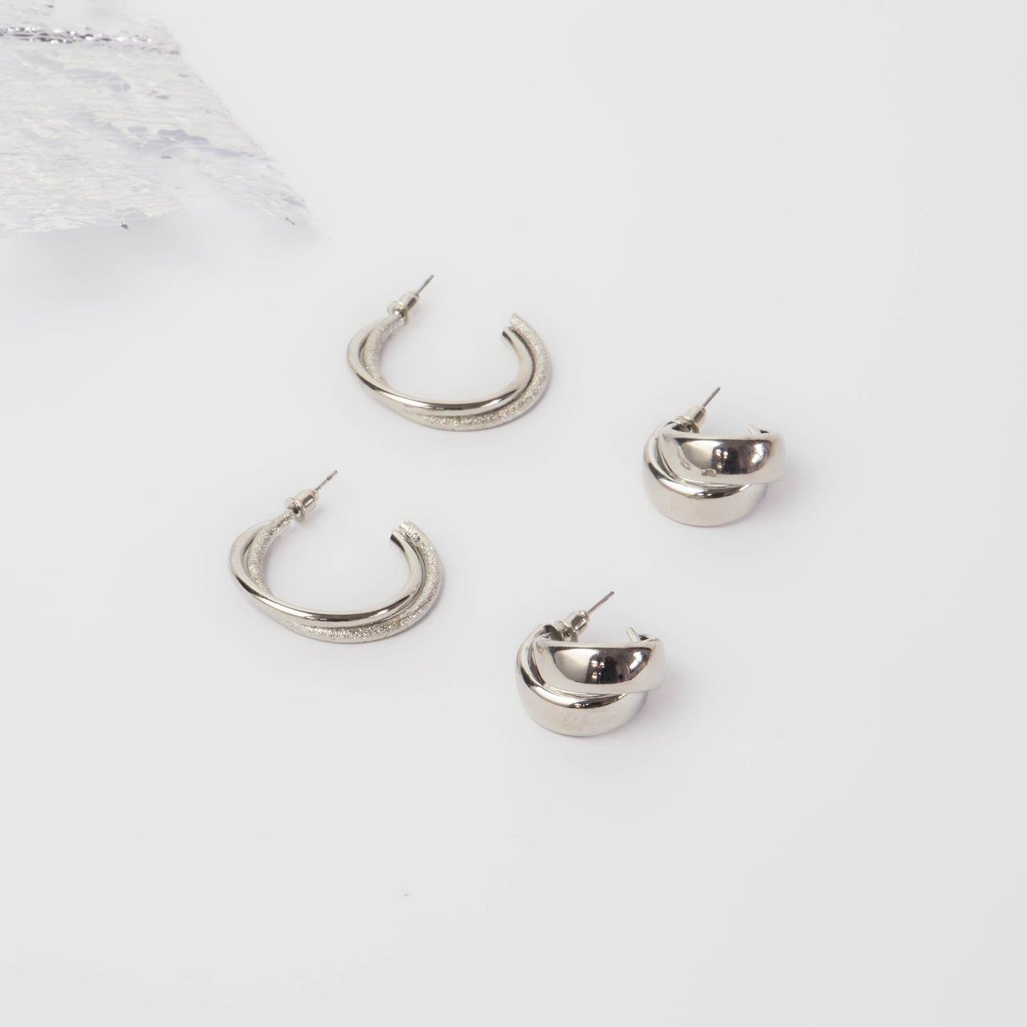 Cercei rotunzi twister chic, set 2 - Argintiu
