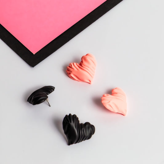 Cercei sweet hearts cu textruă siliconată, set 2 - Roz, Negru