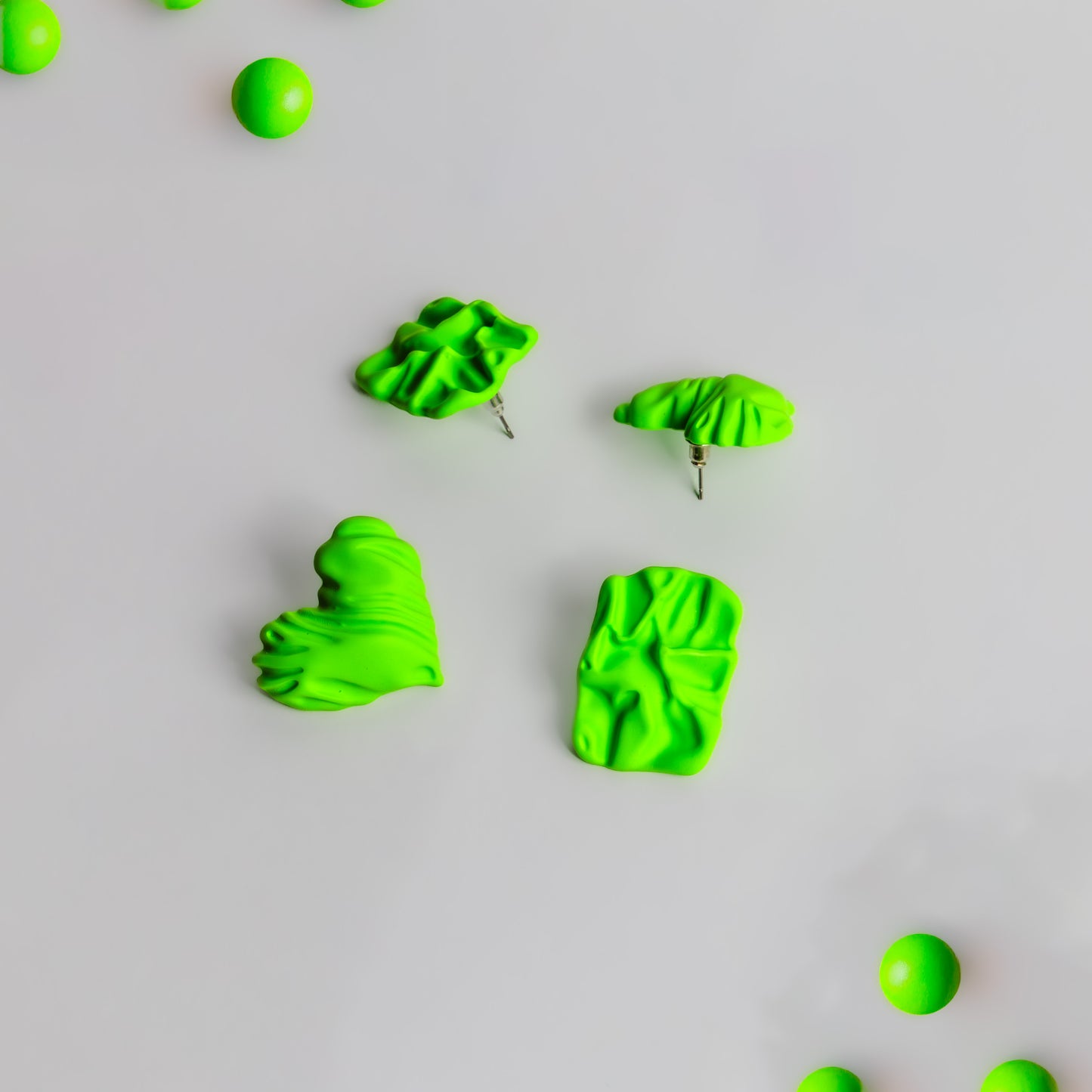 Cercei textured duo cu textruă siliconată, set 2 - Verde Lime
