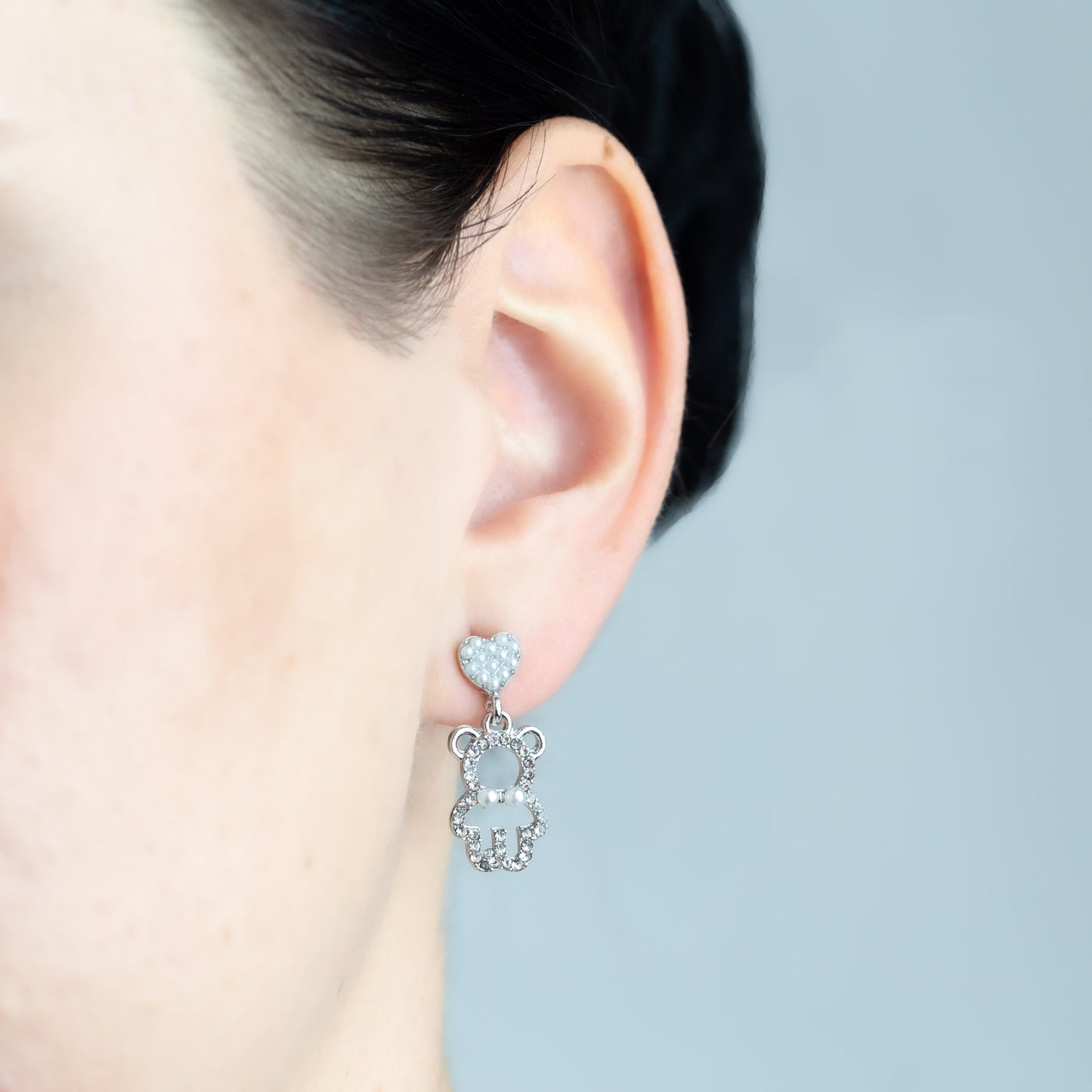 Cercei ursuleț cu biluțe și ștrasuri - Argintiu