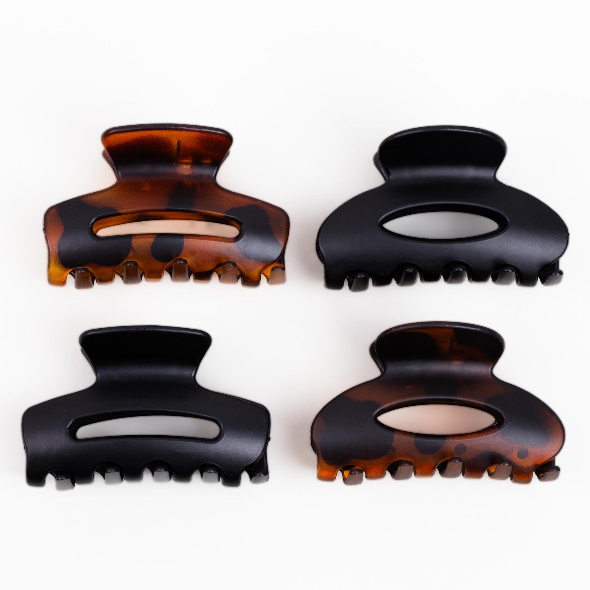 Clame de păr medii cu animal print și textură mată, set 4 buc - Maro, Negru