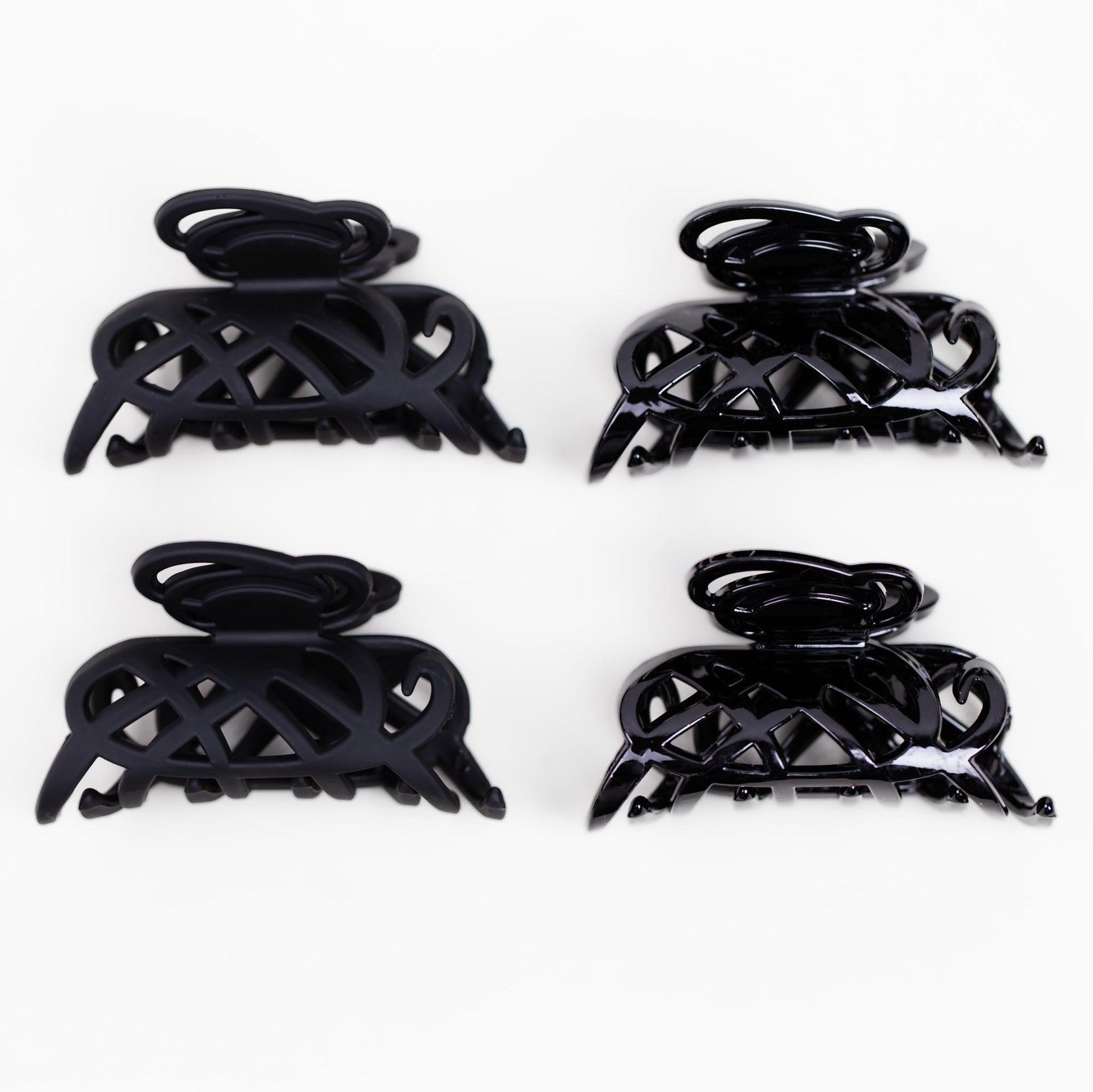 Clame de păr medii cu formă vintage și texturi mixte, set 4 buc - Negru