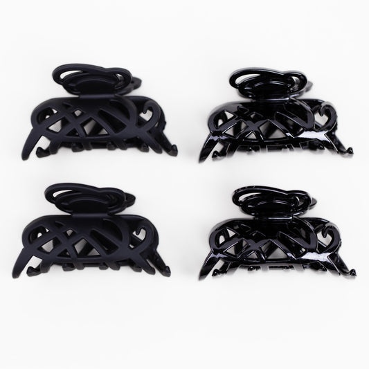 Clame de păr medii cu formă vintage și texturi mixte, set 4 buc - Negru