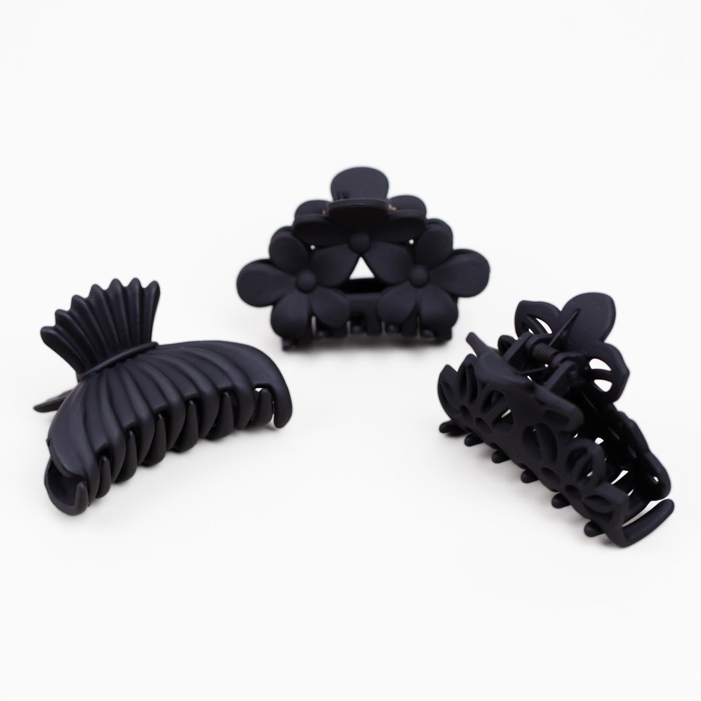 Clame de păr medii cu forme delicate și textură de silicon, set 3 buc - Negru