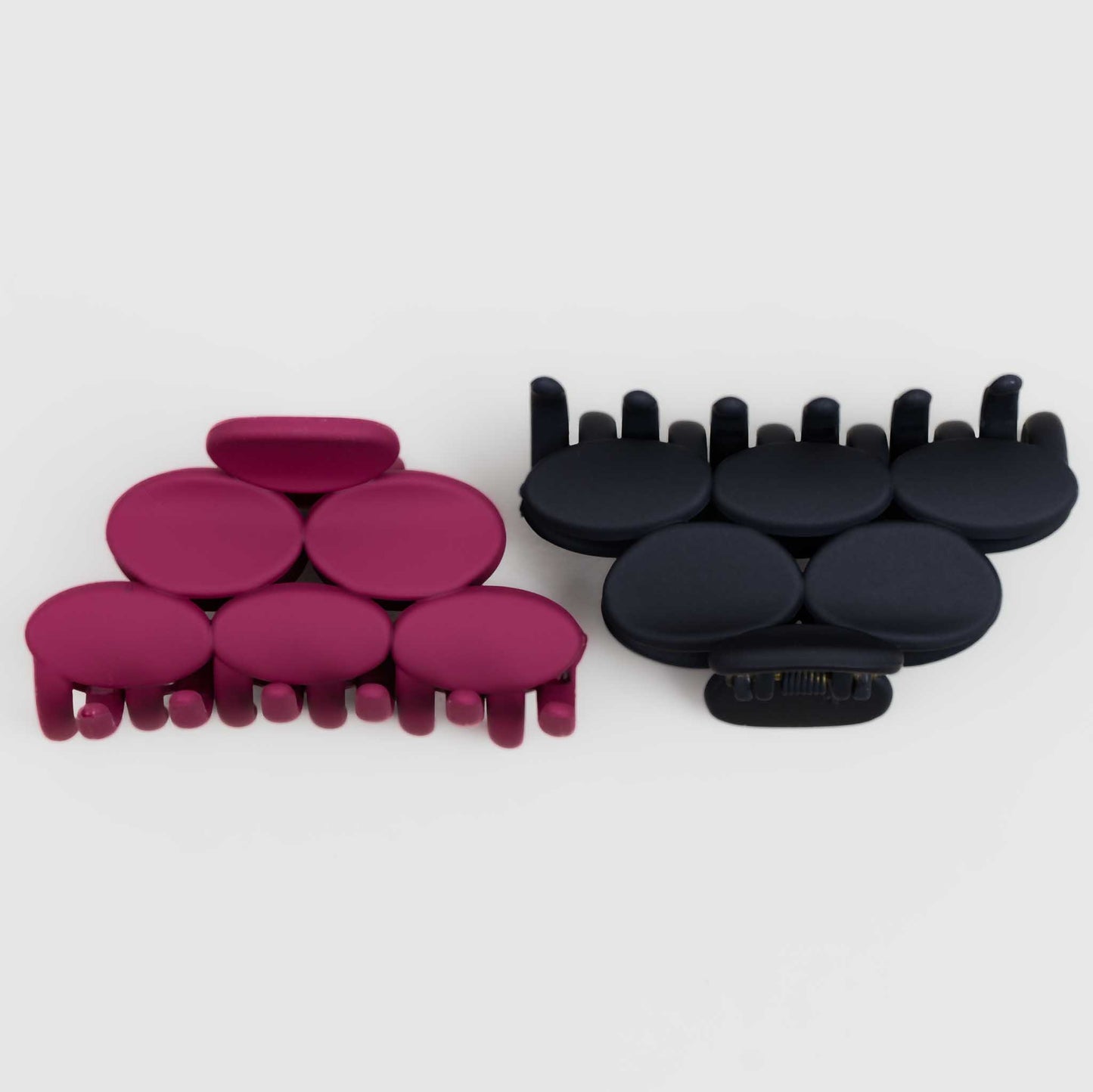 Clame de păr medii cu forme ovale și textură de silicon, set 2 buc - Bordo, Negru