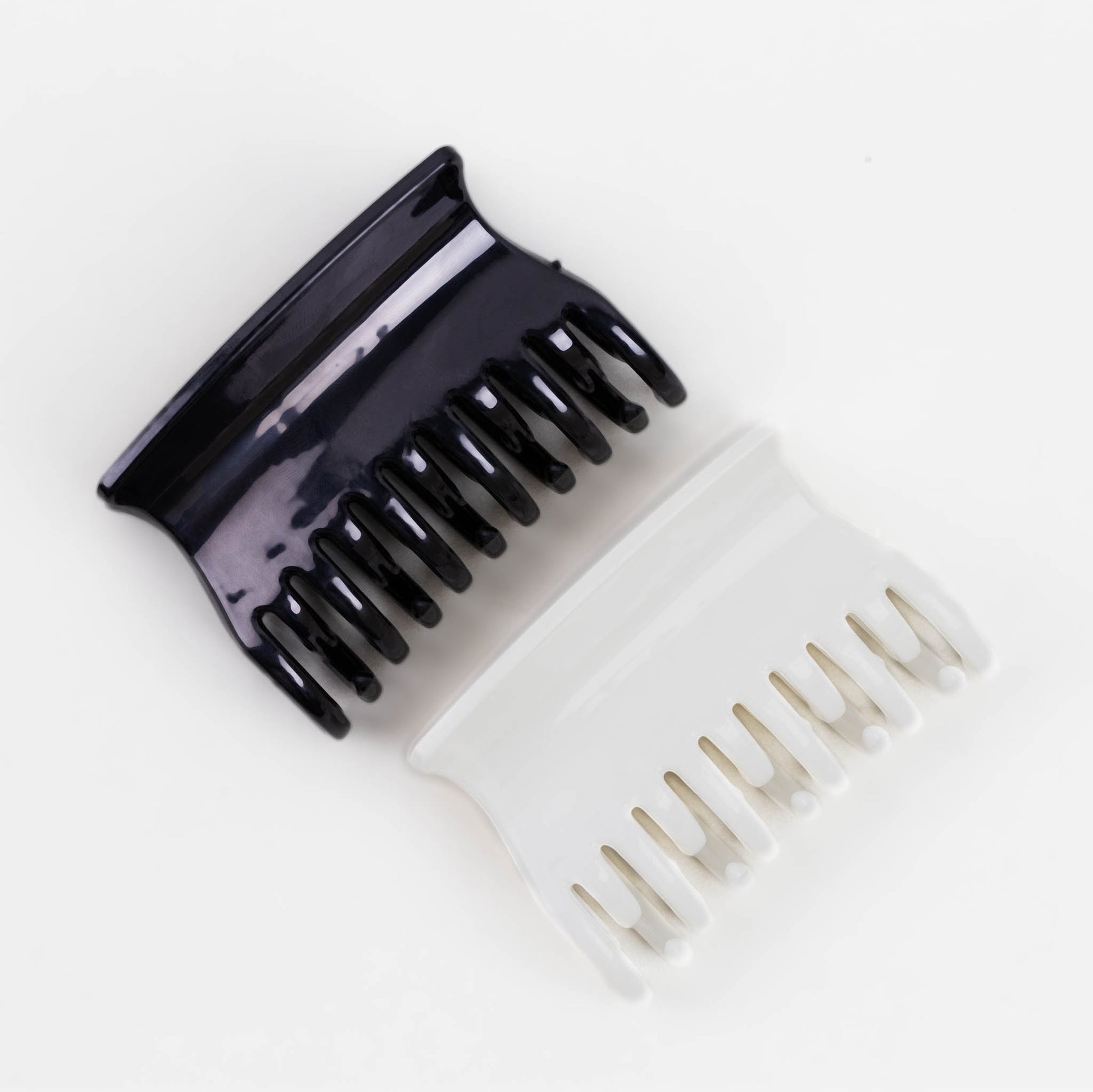 Clame de păr medii simple cu textură lucioasă, set 2 buc - Negru, Alb