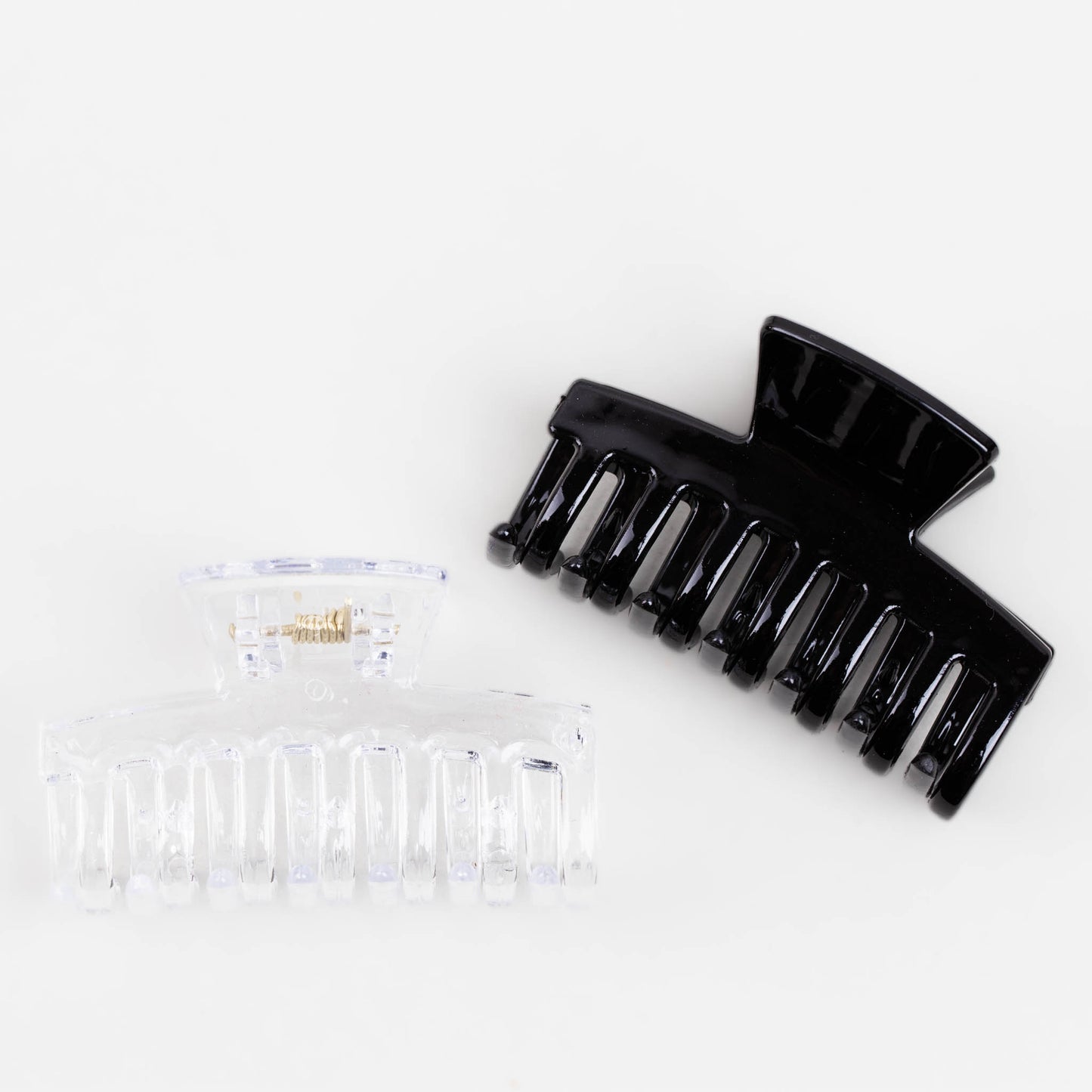 Clame de păr medii simple cu textură lucioasă, set 2 buc - Negru, Transparent