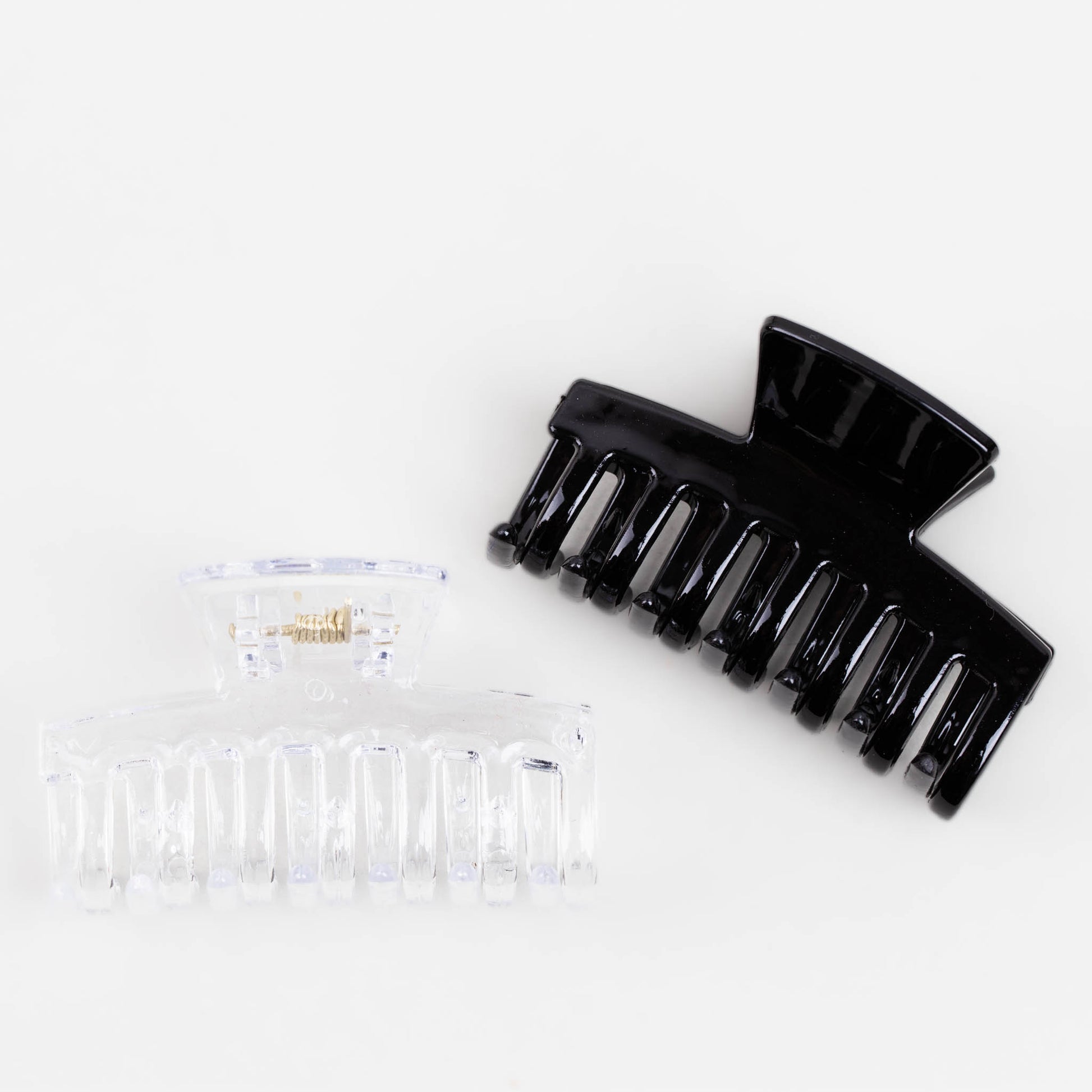 Clame de păr medii simple cu textură lucioasă, set 2 buc - Negru, Transparent