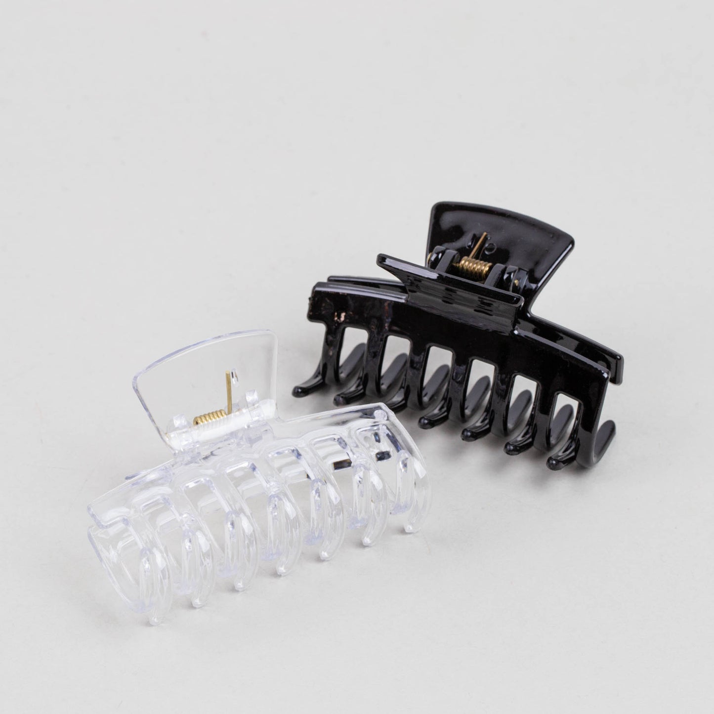 Clame de păr medii simple cu textură lucioasă, set 2 buc - Negru, Transparent