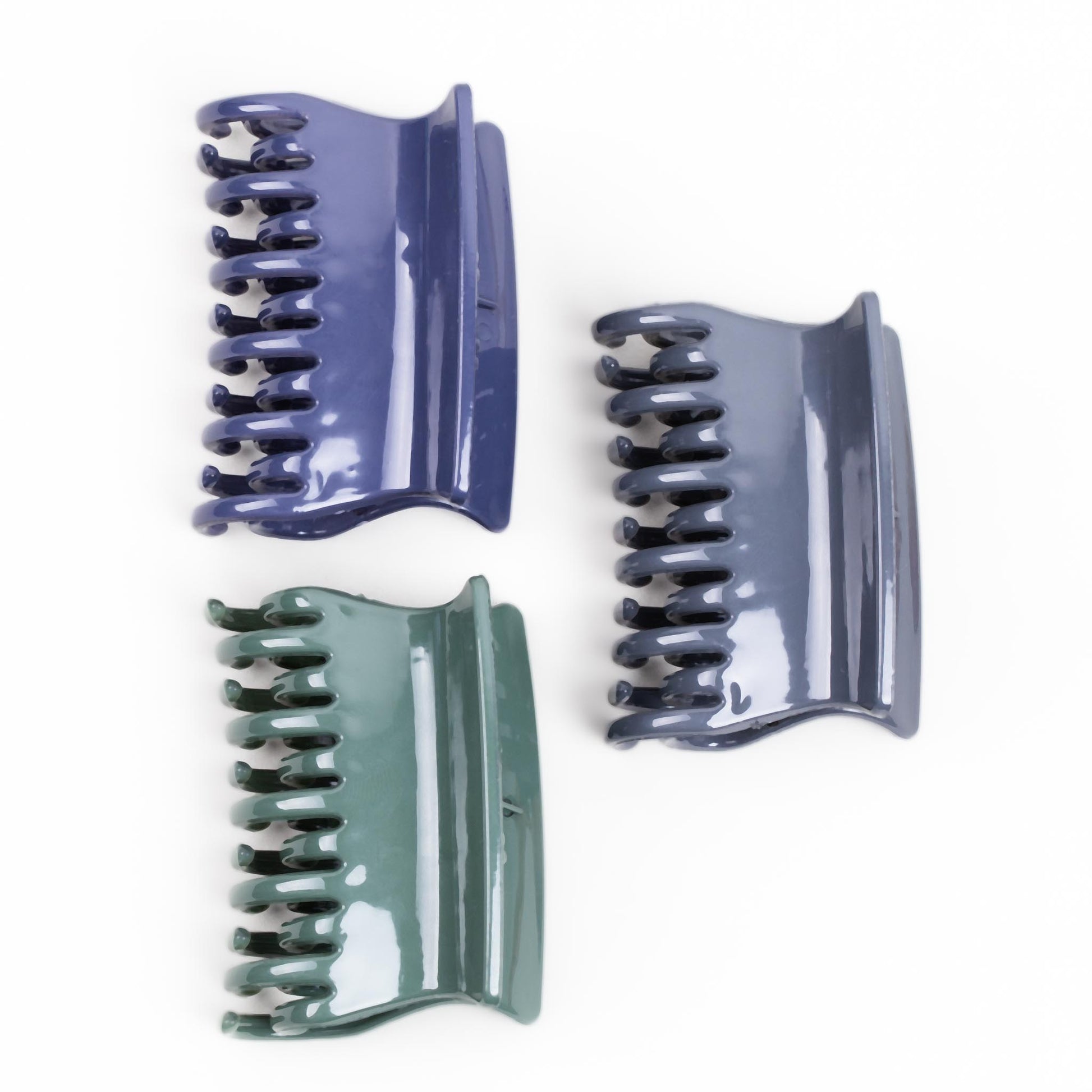 Clame de păr medii simple cu textură lucioasă, set 3 buc - Albastru, Verde, Gri
