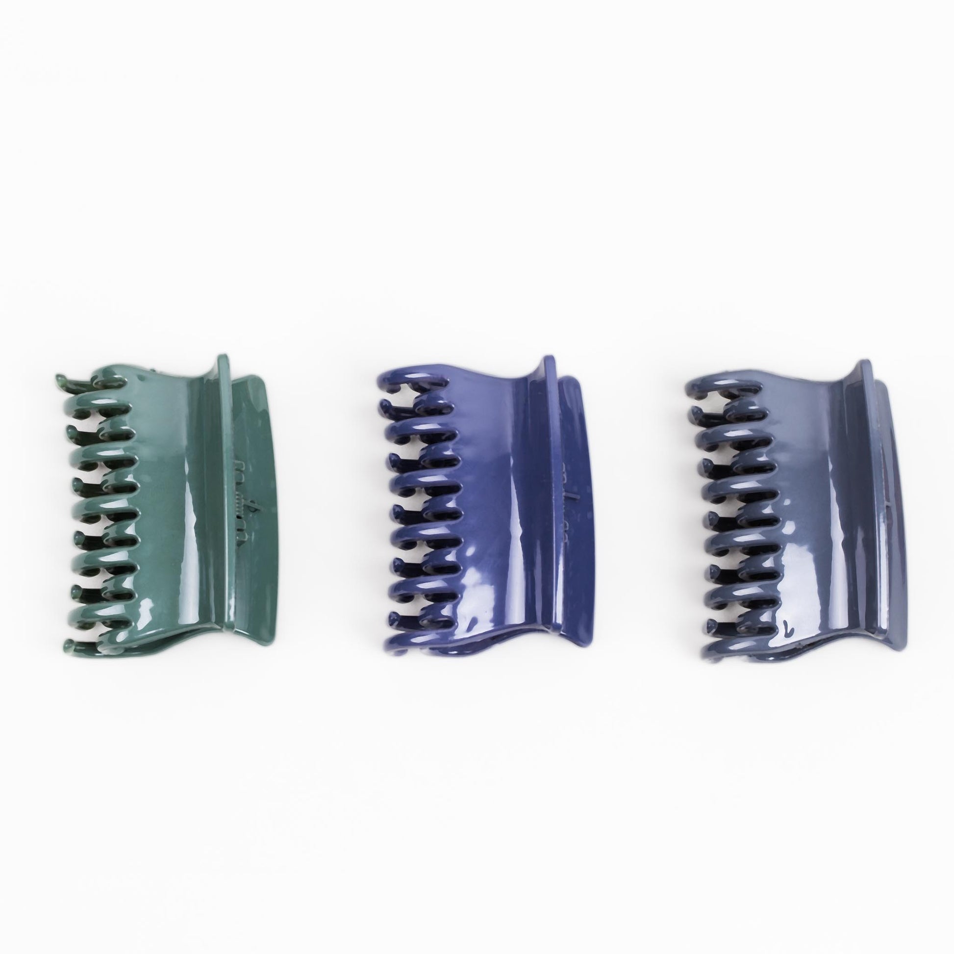 Clame de păr medii simple cu textură lucioasă, set 3 buc - Albastru, Verde, Gri