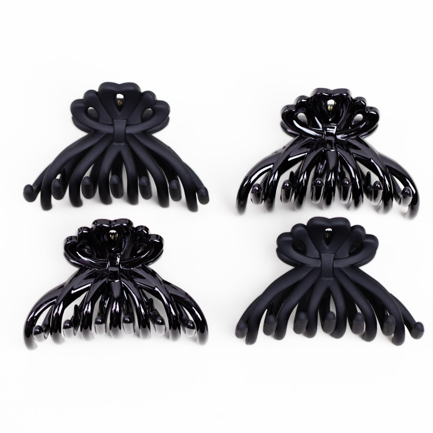 Clame de păr medii tip octopus cu texturi mixte, set 4 buc - Negru