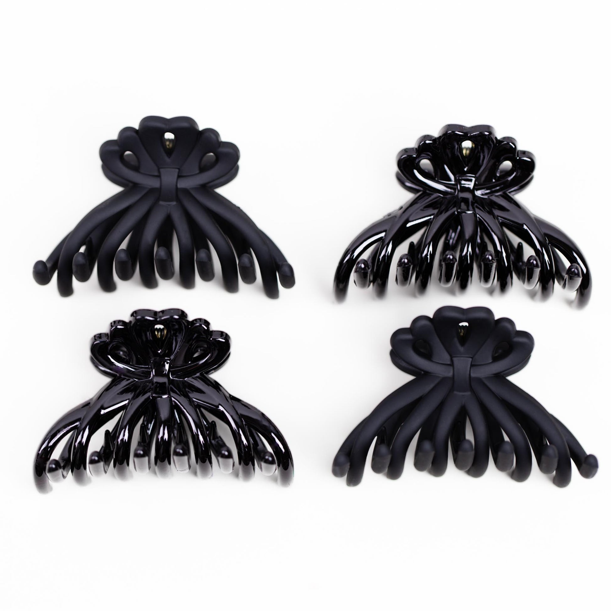 Clame de păr medii tip octopus cu texturi mixte, set 4 buc - Negru