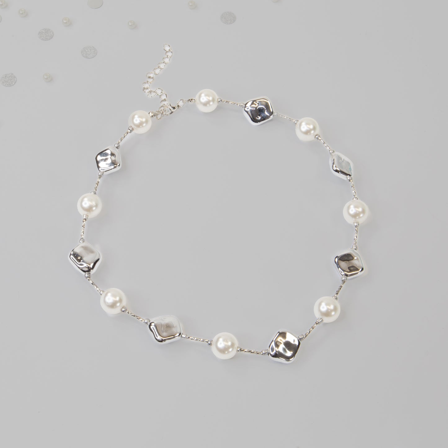 Colier cu elemente diferite și cu perle - Silver Radiant Mosaic