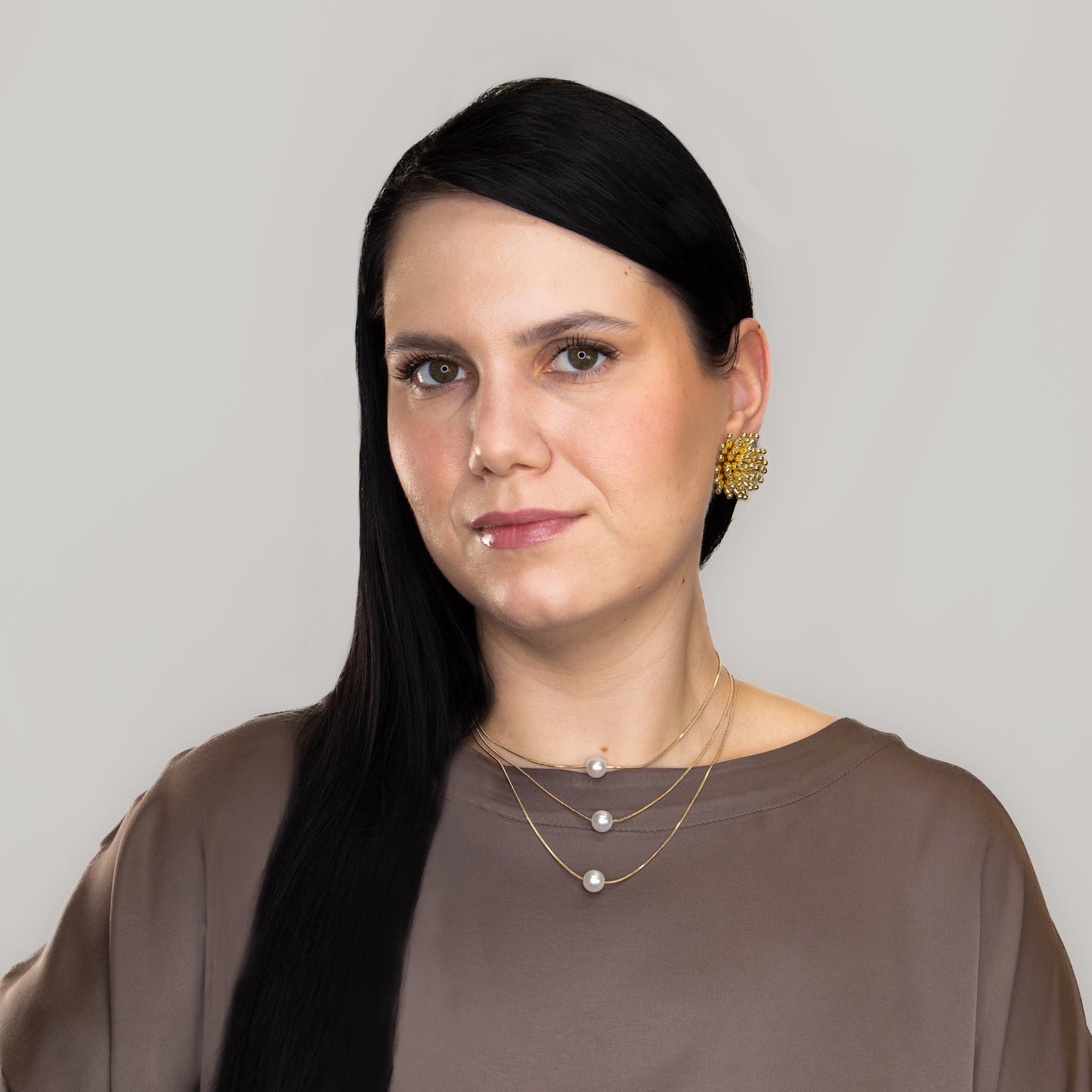 Colier cu lanț triplu și cu perle, Rază De Perle - Auriu