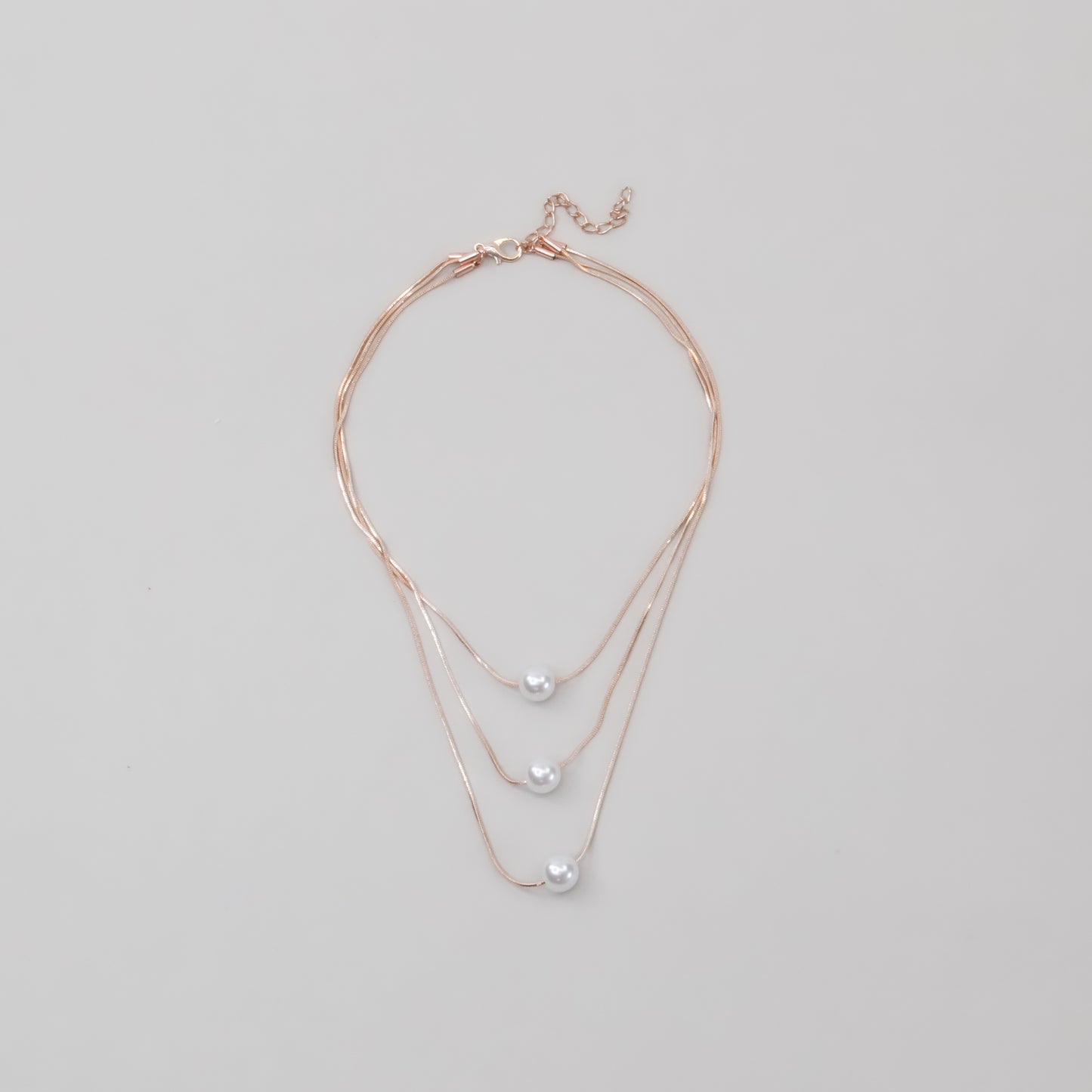 Colier cu lanț triplu și cu perle, Rază De Perle - Rose Gold
