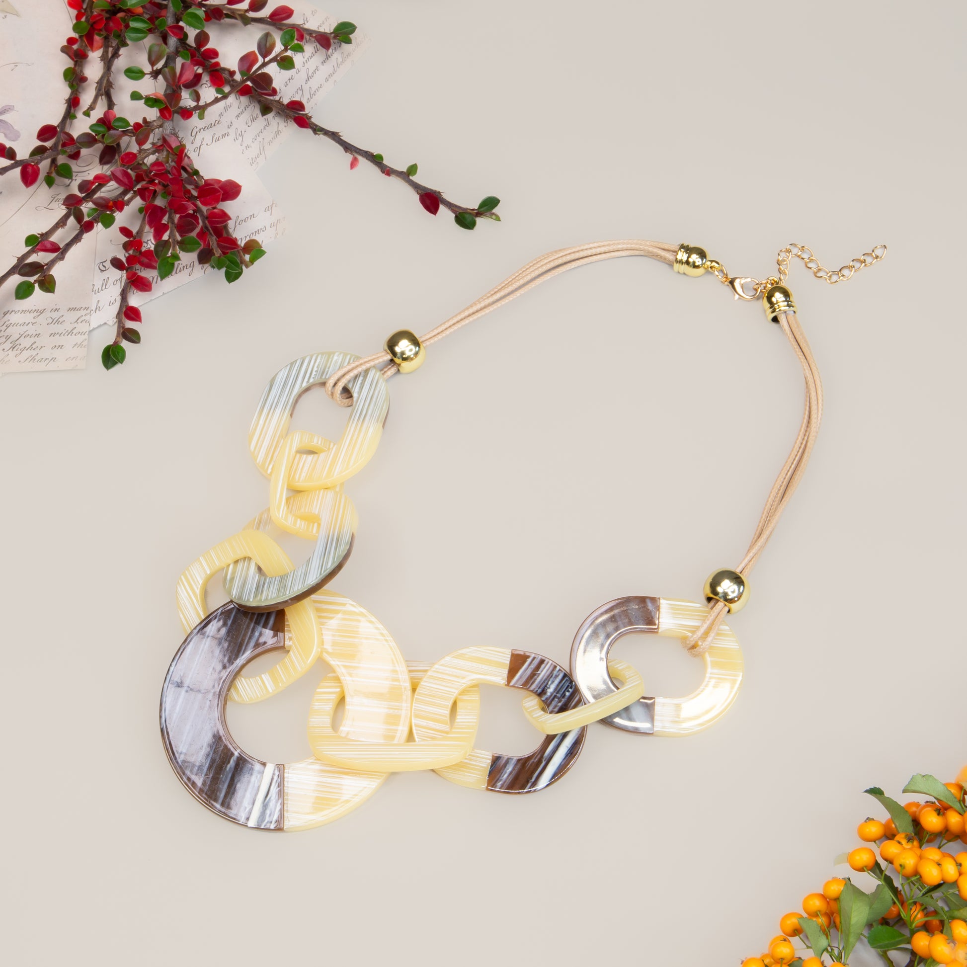 Colier cu verigi unite Chic Armonie - Maro, Bej