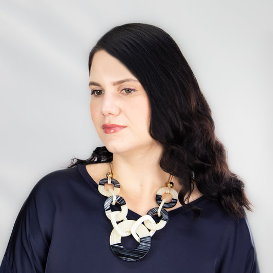 Colier cu verigi unite Contrast Chic - Negru, Bej