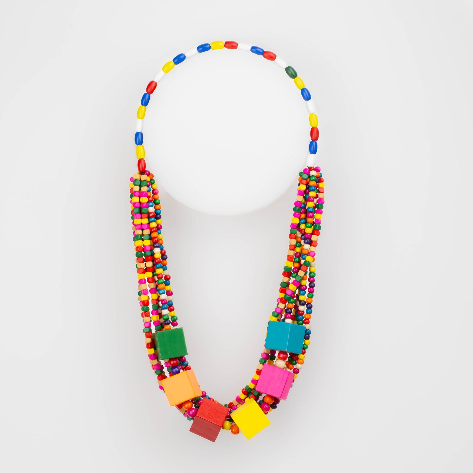Colier din lemn cu cuburi - Multicolor