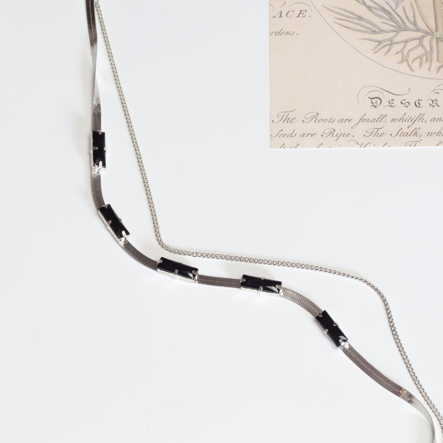 Colier dublu la baza gâtului cu pietre negre - Argintiu